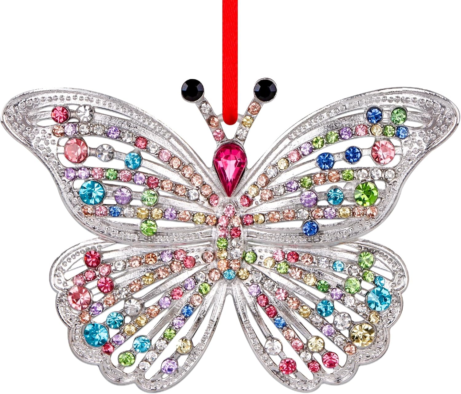 FaCraft Butterfly Christmas Ornaments 2025 - White Metal Colorful Crystal Monarch Butterfly Ornaments for Christmas Tree Decorations Holiday Xmas Gifts for Girls Sisters Mom Women Friends Home Decor