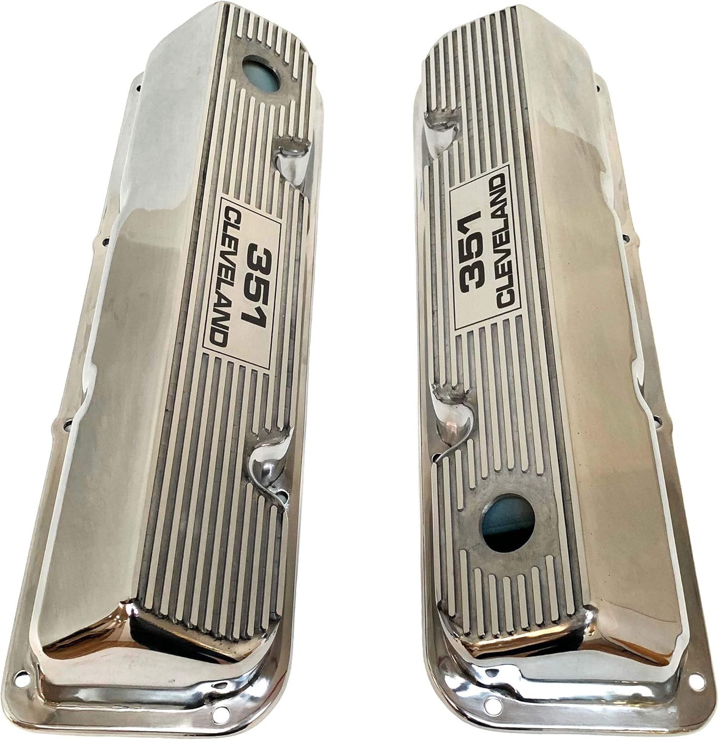 Compatible with Ford 351 Cleveland Logo Die-Cast Aluminum Polished Valve Covers-L8