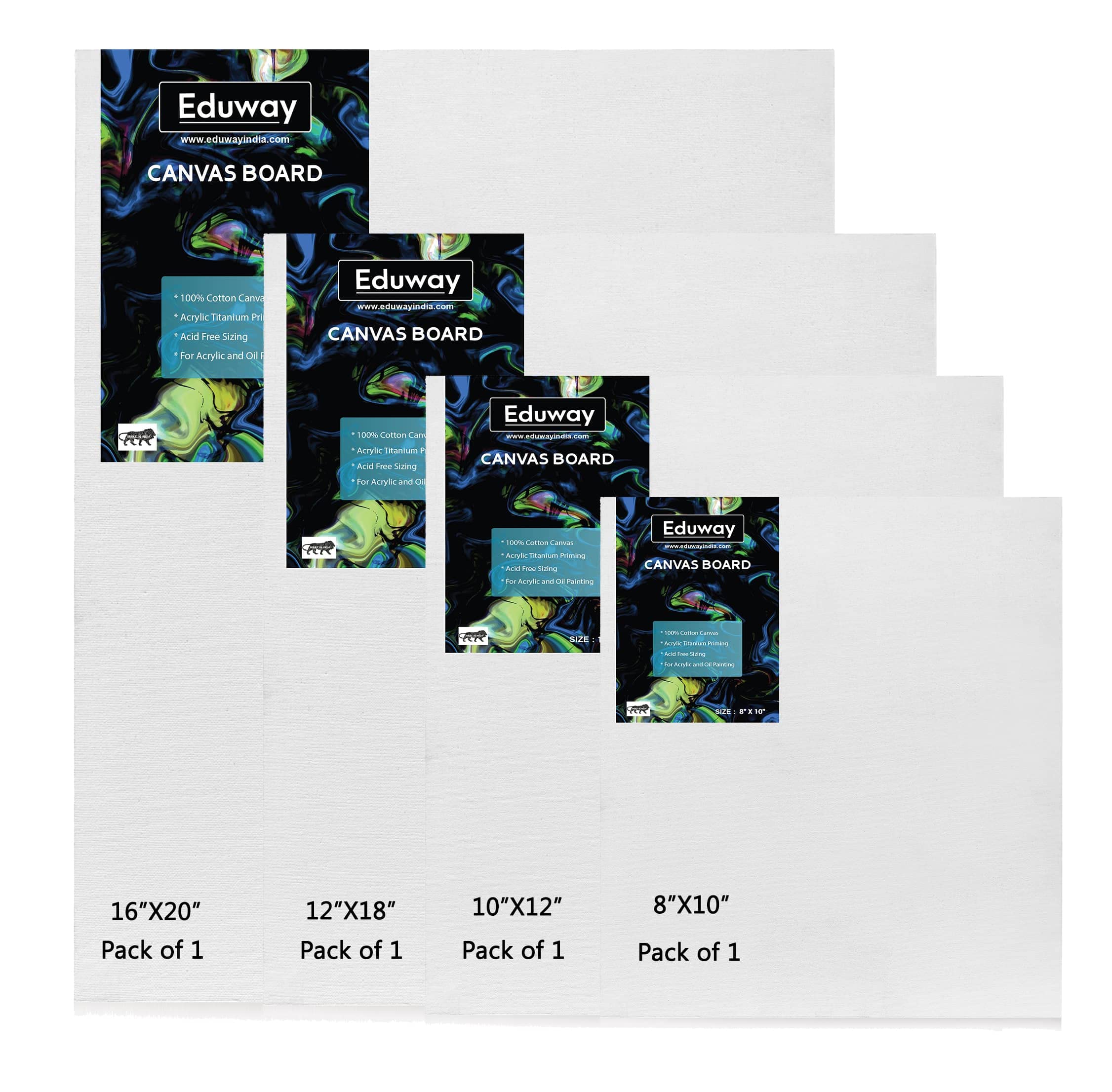 Eduway Deska płócienna do malowania - (8 x 10 |10 x 12 |12 x 18 |16 x 20) po 1 szt. | Najwyższej jakości wstępnie zagruntowana bawełniana deska płócienna dla artystów i początkujących | idealna do