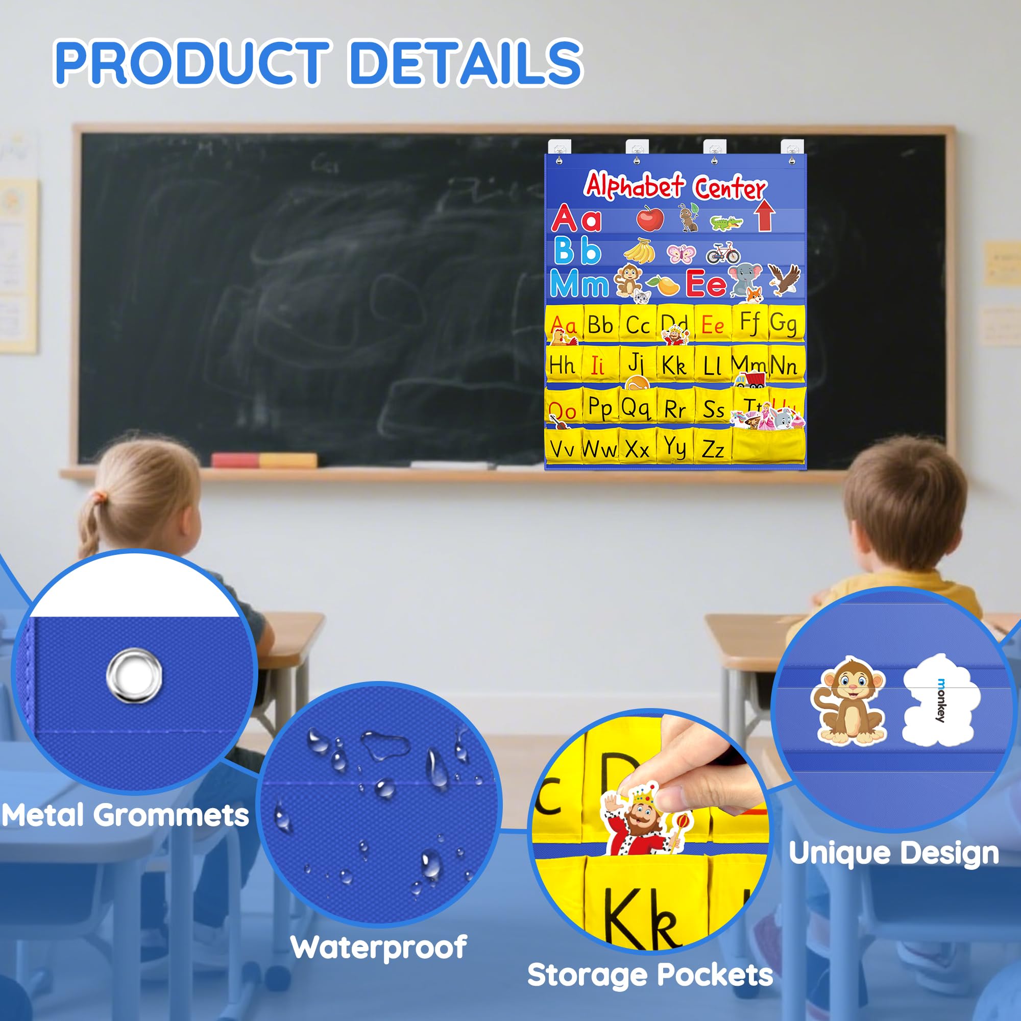 ZKOO Alphabet Learning Pocket Chart, Alphabet Wall Chart 104 Animal Flash Cards and 26 Lowercase and Uppercase Letter Cards, Student Daily Learning The Letter, Great for Classroom Homeschool - Image 4