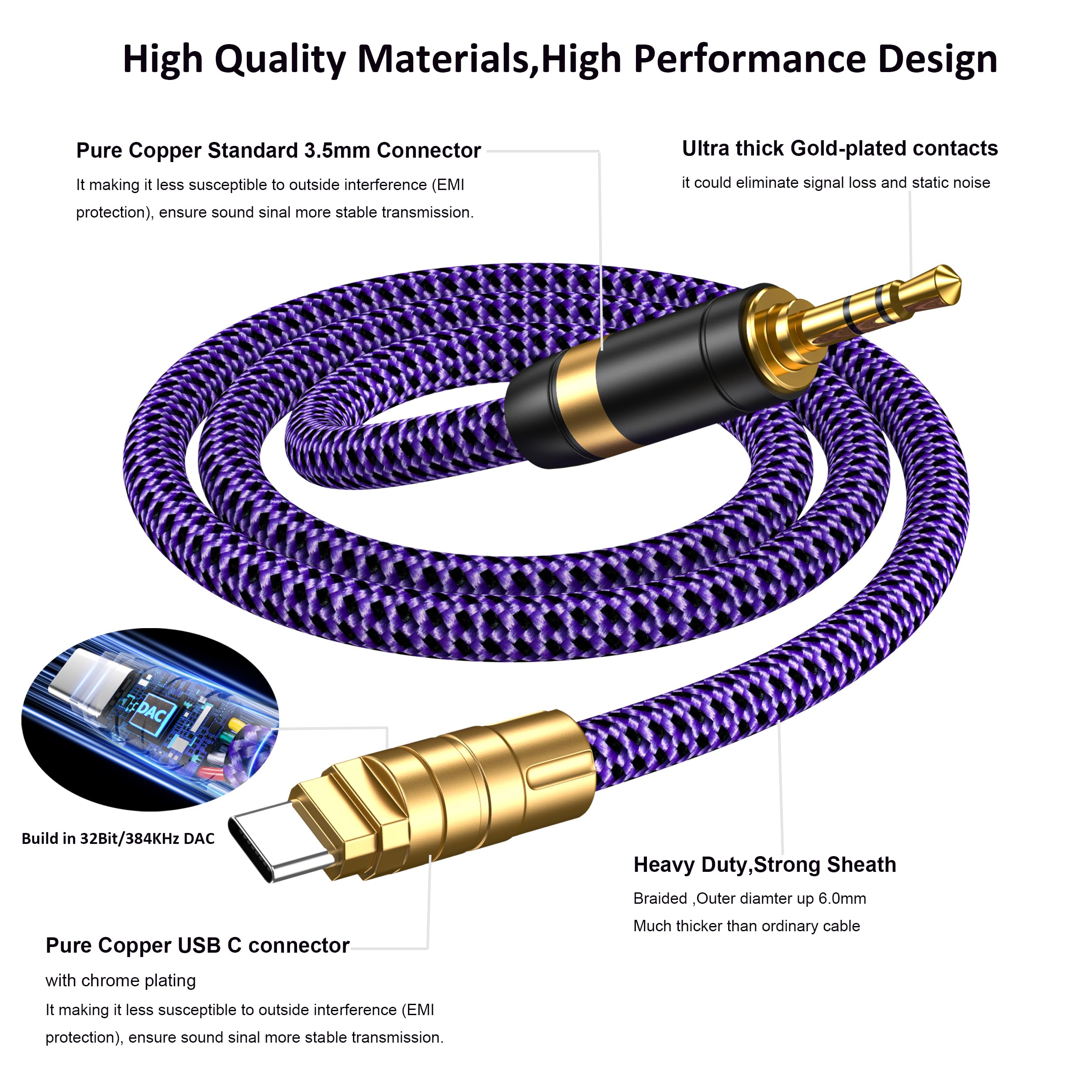 Cavo audio da USB C a 3,5 mm, da tipo C a jack AUX stereo da 3,5 mm e cavo dati per auto, compatibile con iPhone 17, 16, 15 Pro Max Plus, Galaxy S25, S24 Ultra, Pixel