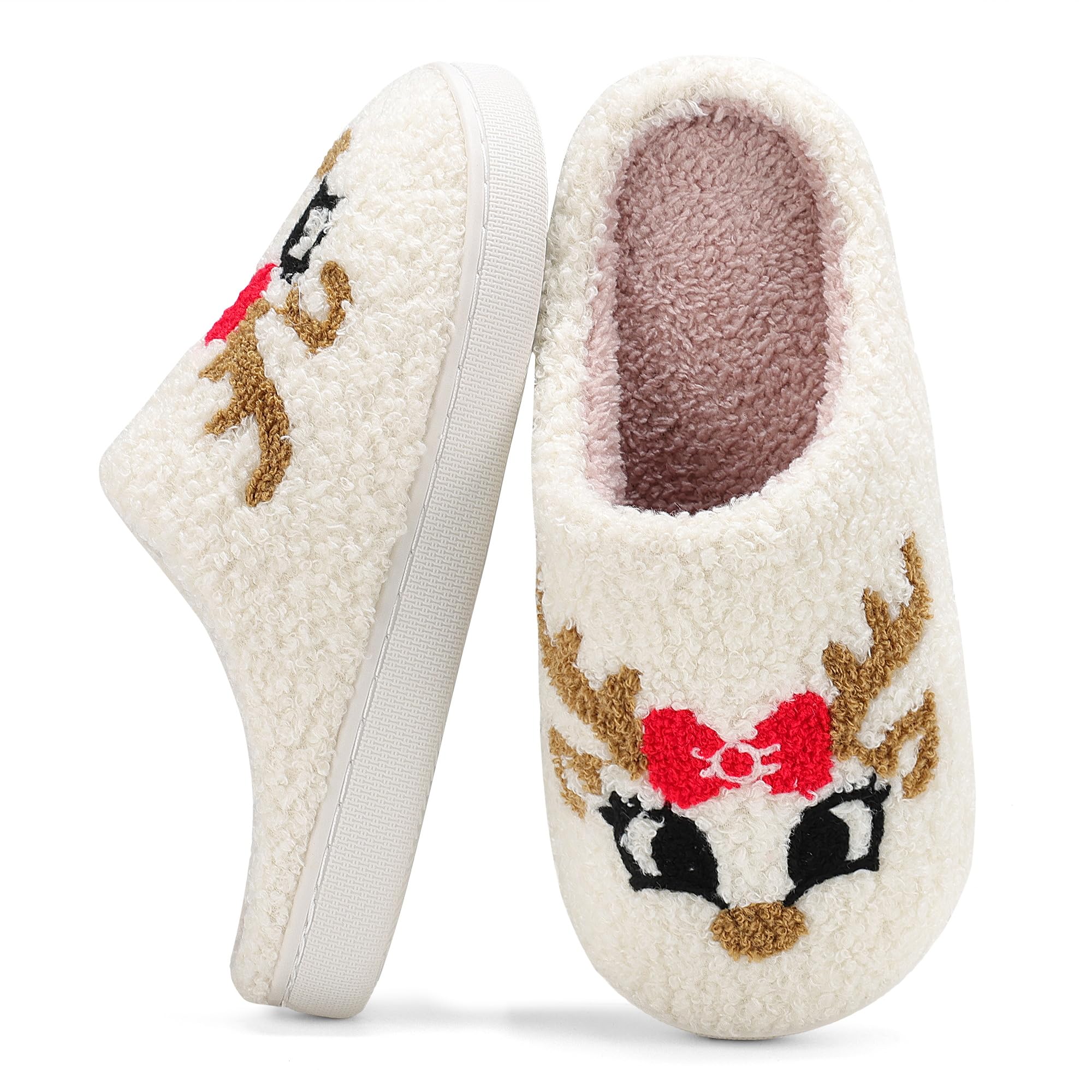 DRSLPAR Fuzzy House Slippers for Women Smiley Face - Christmas Cozy Memory Foam Woman Slipper Indoor and Outdoor Winter Bedroom Shoes