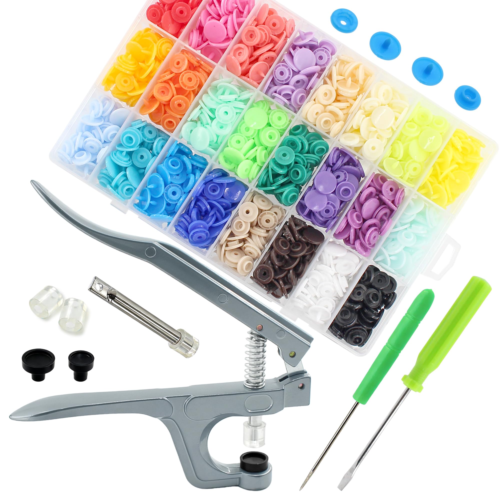 SHRJ 360 Sets T5 Snaps Buttons No Sew Plastic Snaps Fasteners with Pliers Tools 24 Colors Snap Fasteners Buttons Kit for Sewing Clothes Fabric DIY Crafting (with Pliers Tool)