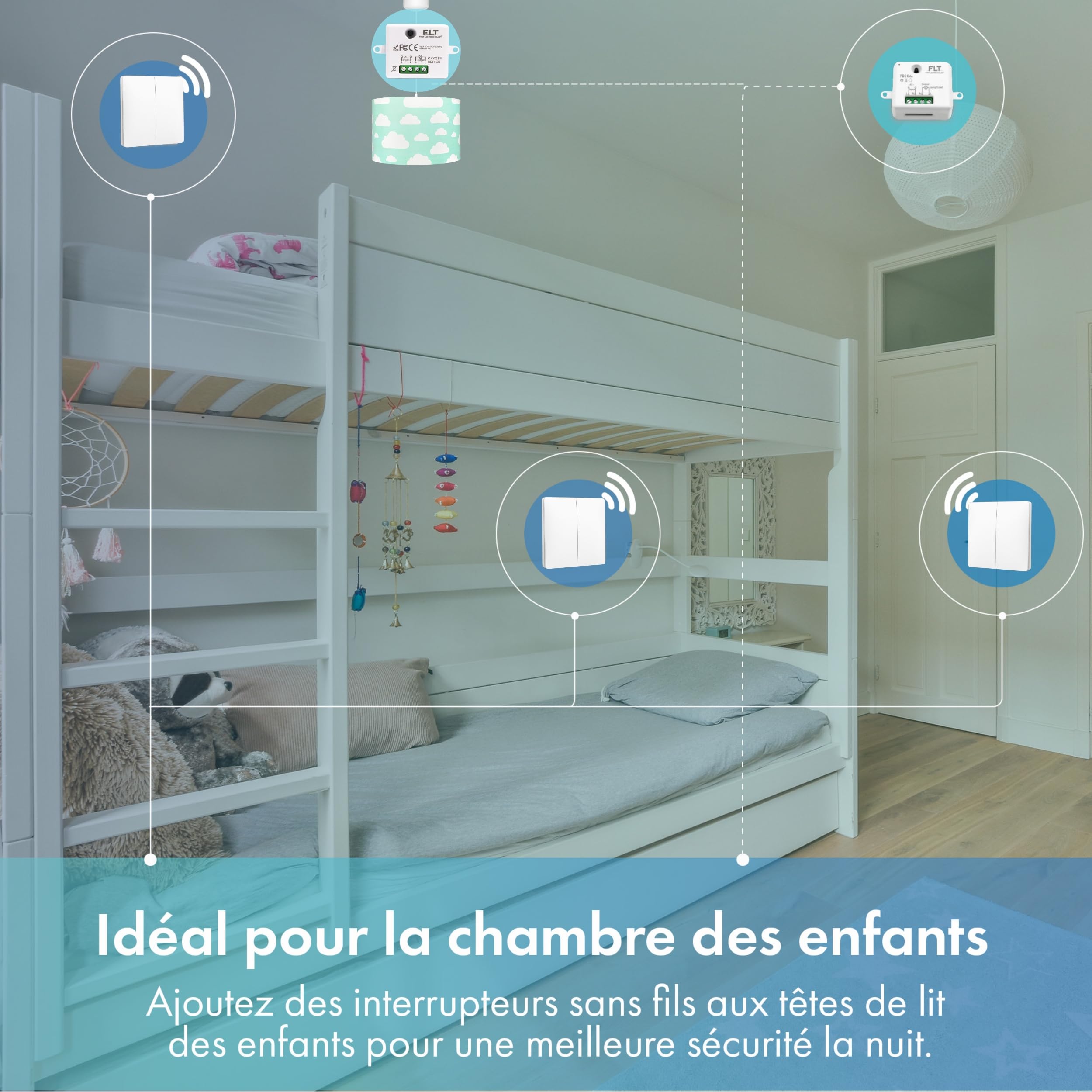 Interrupteur sans fil et sans pile Auto alimenté - Écologique - Qualité Pro - Va et vient RF 4 télécommande double allumage + 2 relais radio encastrable - Longue Distance - Intérieur Extérieur IP64
