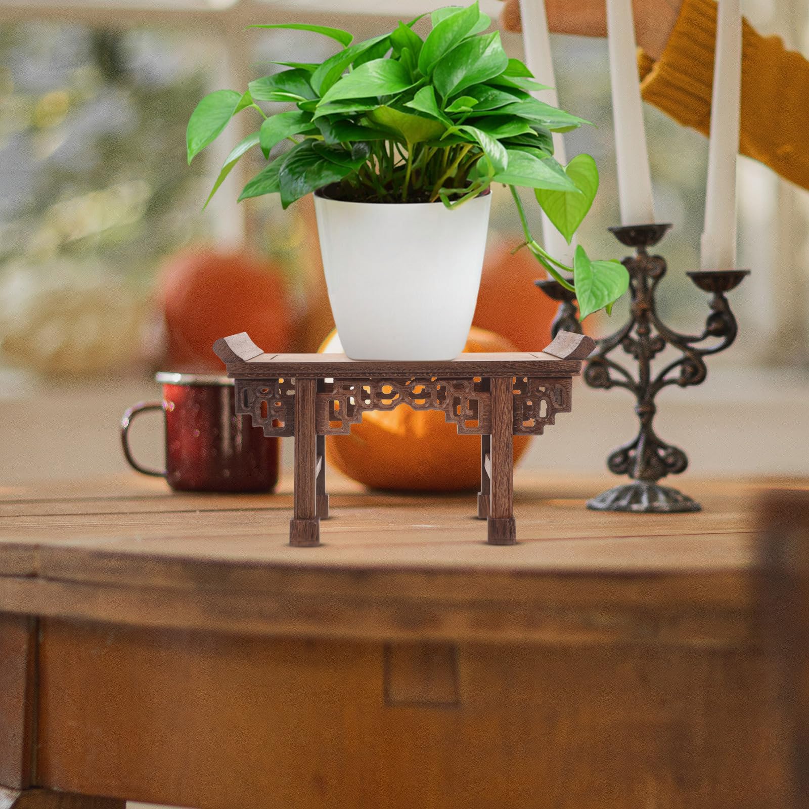 Angoily Base de Madera Rectangular Pequeña para Jarrón y Maceta Soporte para Exhibición de Estatua de Buda Soporte para Macetas Artesanal Estilo Chino Pedestal Decorativo