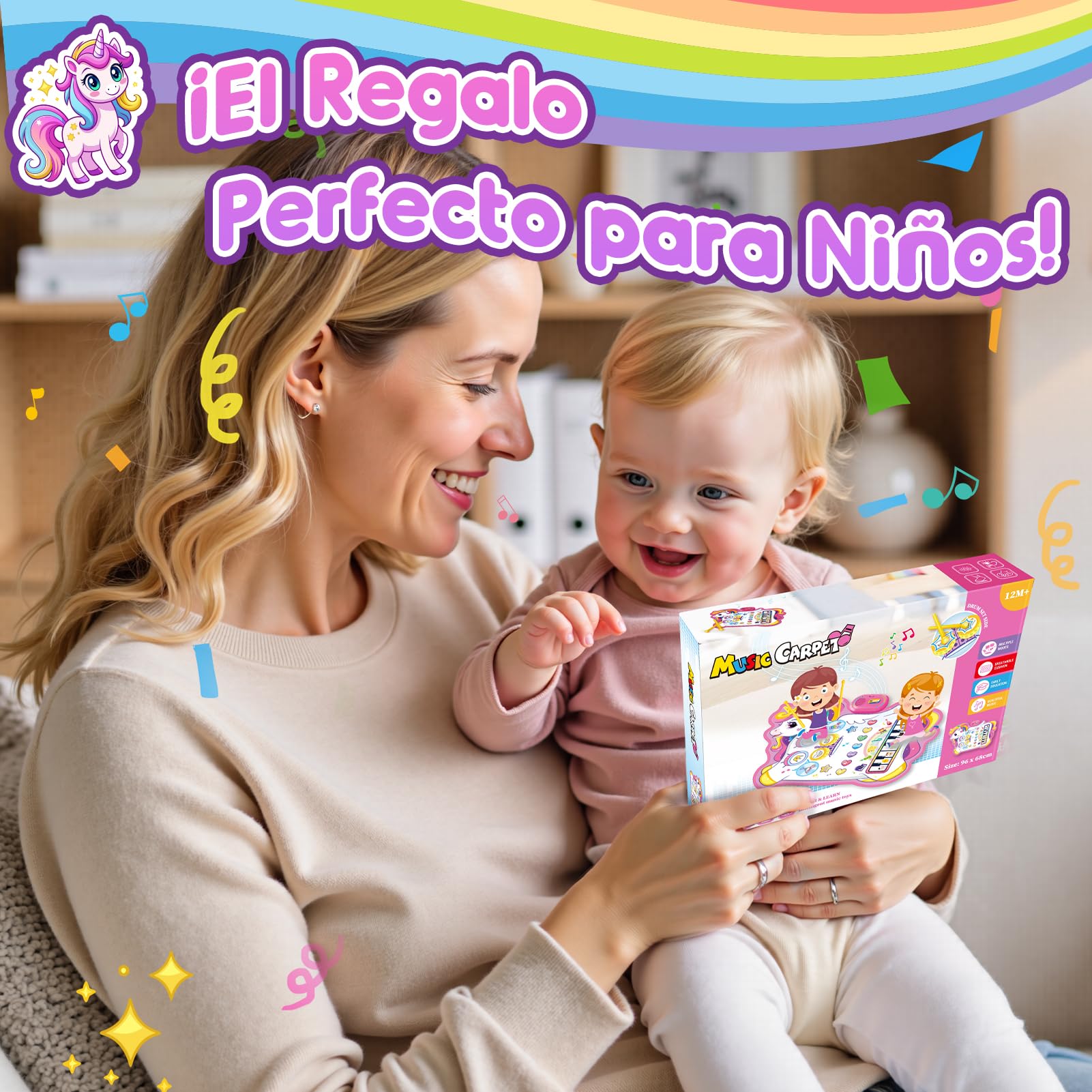 Gralal Unicornio Juguetes Niña 1 Año, Alfombra Musical 3 En 1 con 6 Instrumentos Y Grabación Juguetes Regalo 1 2 Niña Años, Piano Infantil Juegos Juguetes Montessori Educativos Sensoriales Bebe 1 Año