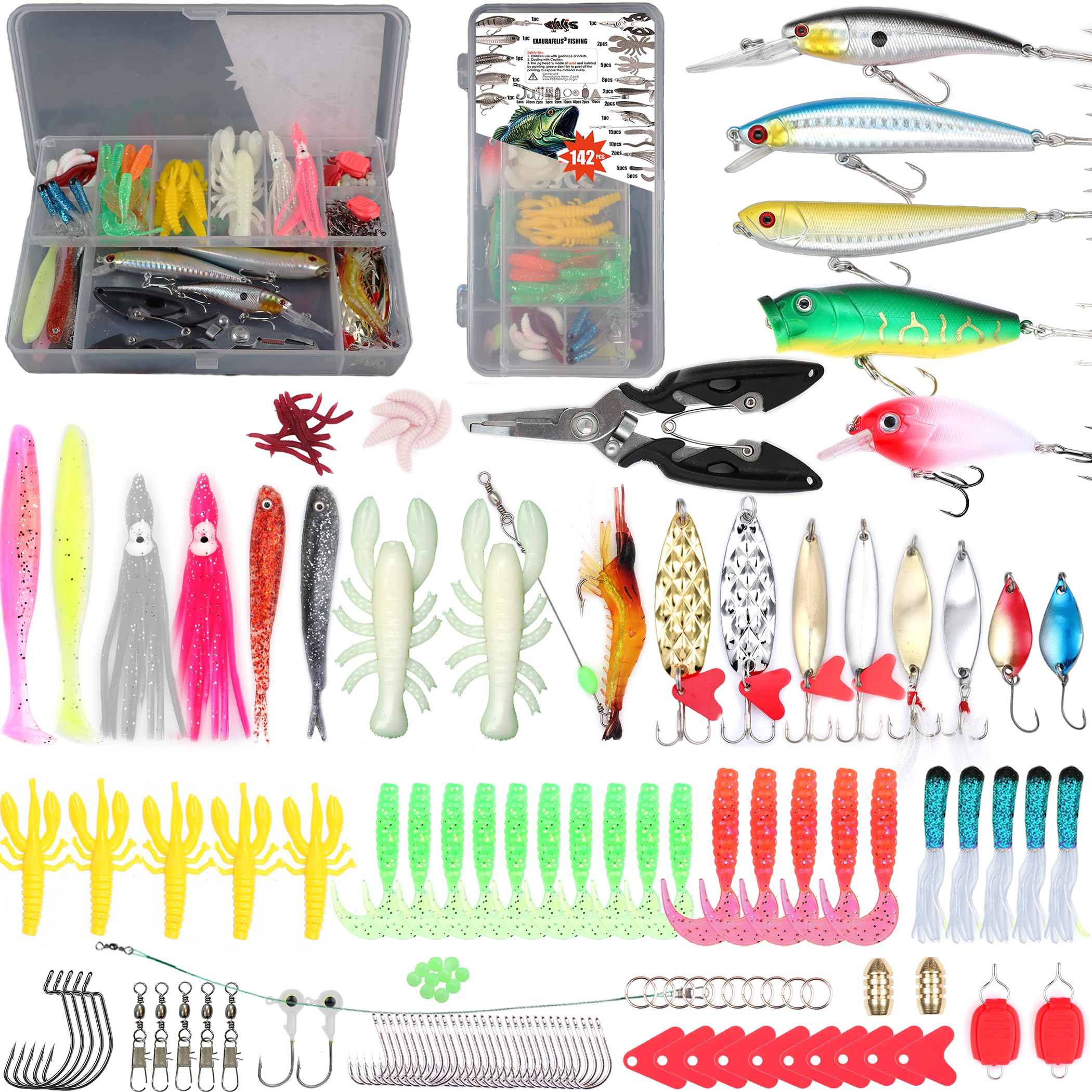 EXAURAFELIS Kit de leurres de pêche 142 pièces