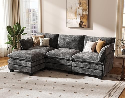 Miniatura 20 de KKL Sofá Cama Seccional Modular Grande de 91.3", Sofá Cama Convertible en Forma de J/L de 6 Plazas Sofá Nube con Otomana, Sofás Seccionales