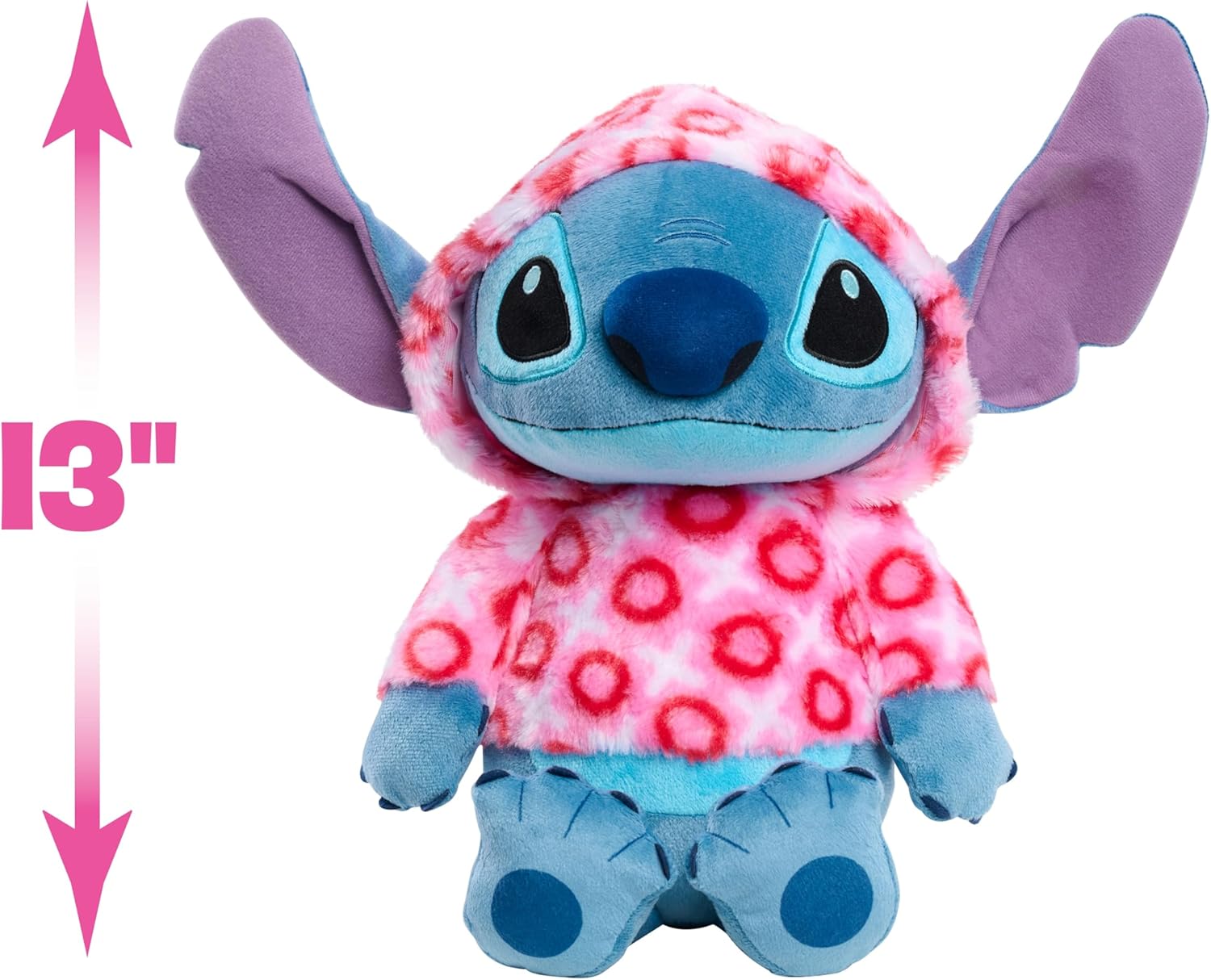 Disney Stitch Large 13-inch Valentines Heart Hoodie Plush Stuffed Animal, Soft & Huggable, Toy for Fans, Girls, Boys, Ages 2 and Up by Just Play, Kids Toys for Ages 2 Up by Just Play