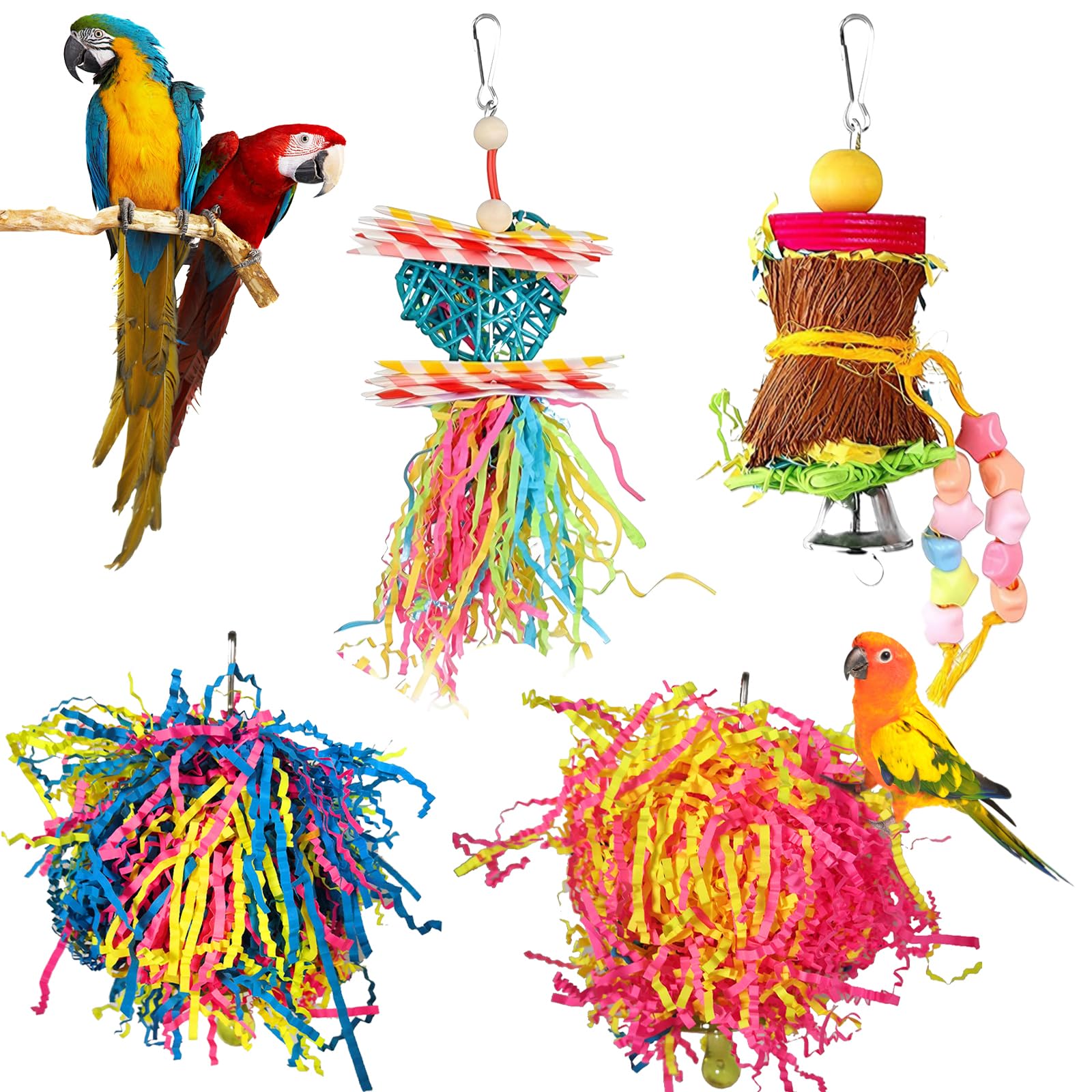 Parrot Chewing Loofah Toy for Budgie and Cockatiel Swing Climbing, Multicoloured