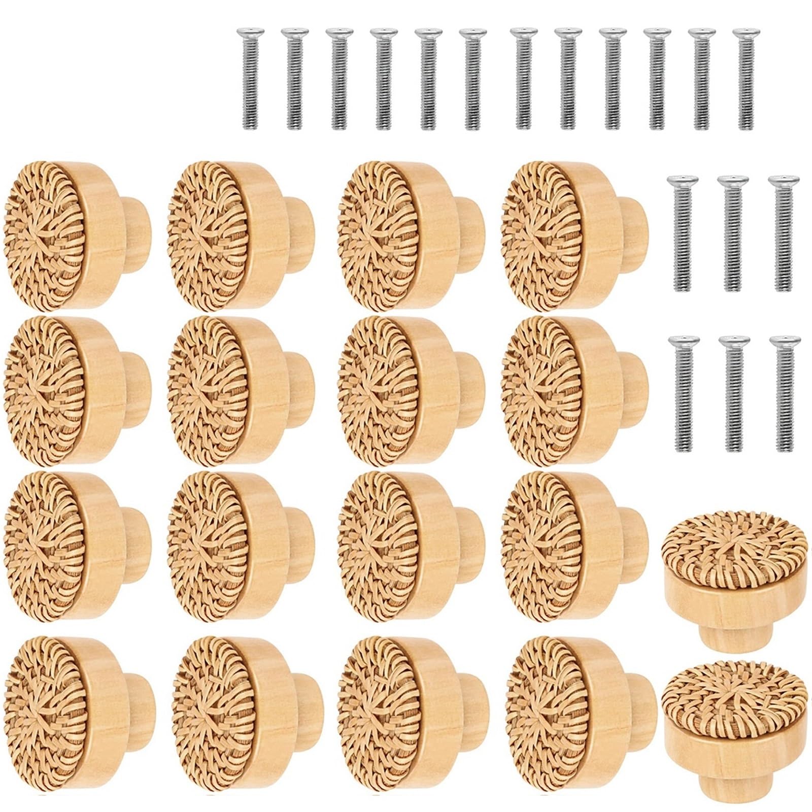 Lsnnmu One Color 24Pcs Handmade Rattan Handles Furniture Cabinet Knobs Vintage Dresser Pulls Woven Kitchen Drawer Cupboard Handle For Home