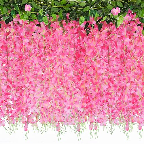 Alotiki Wisteria Artificial Flowers GarlandοΌ10Pcs Total 60ft Silk Fake White Wisteria Flowers Hanging for Home Garden Wedding Arch Party Indoor Outdoor Decor(10,Pink) - 10P,Pink