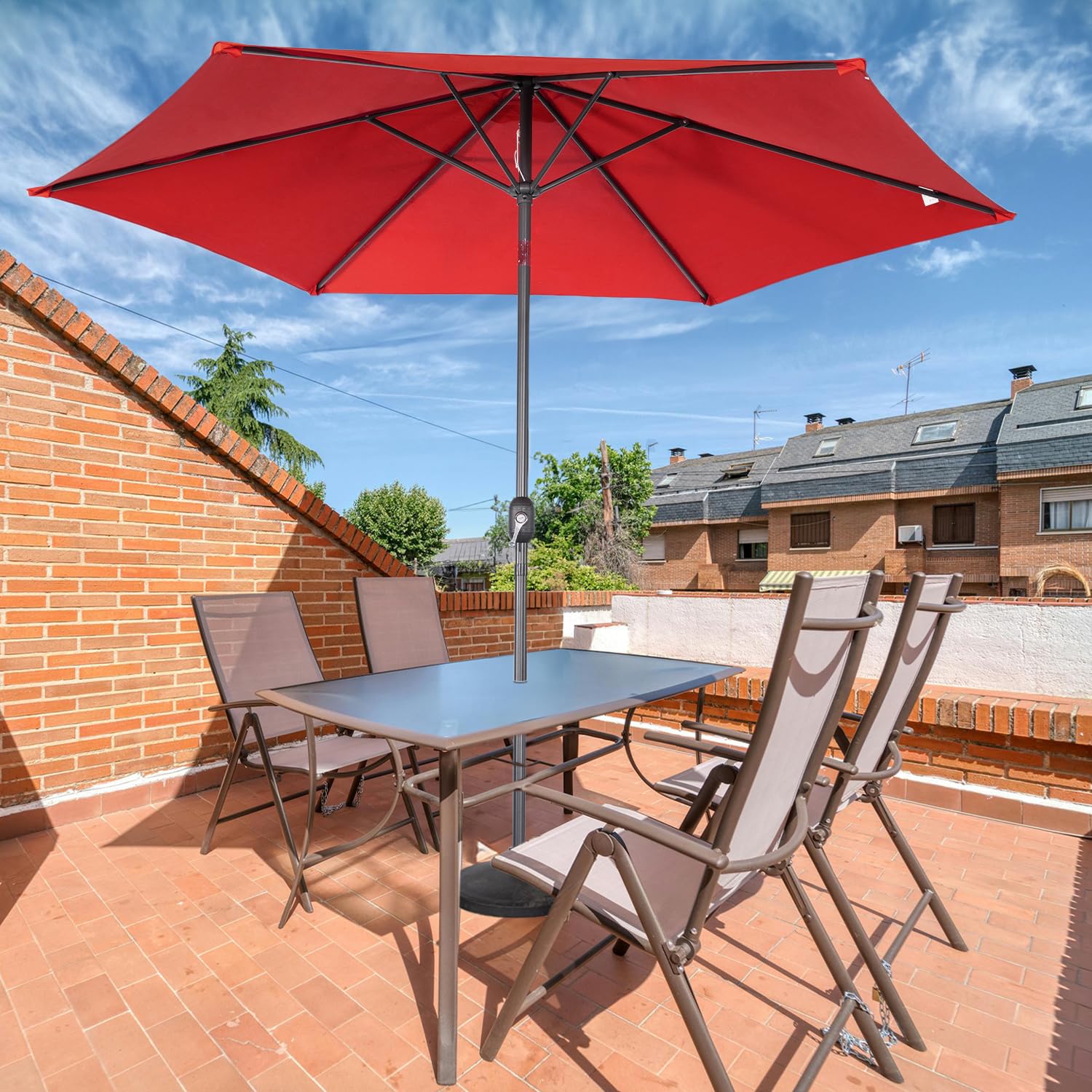 Angel Living 300cm Parasol Manivelle Inclinable de Jardin, Empêche de La Lumière Solaire Directe et Anti-ultraviolet, Parasol pour Patio et Jardin, Toile Balcon Patio Terras (Rouge)