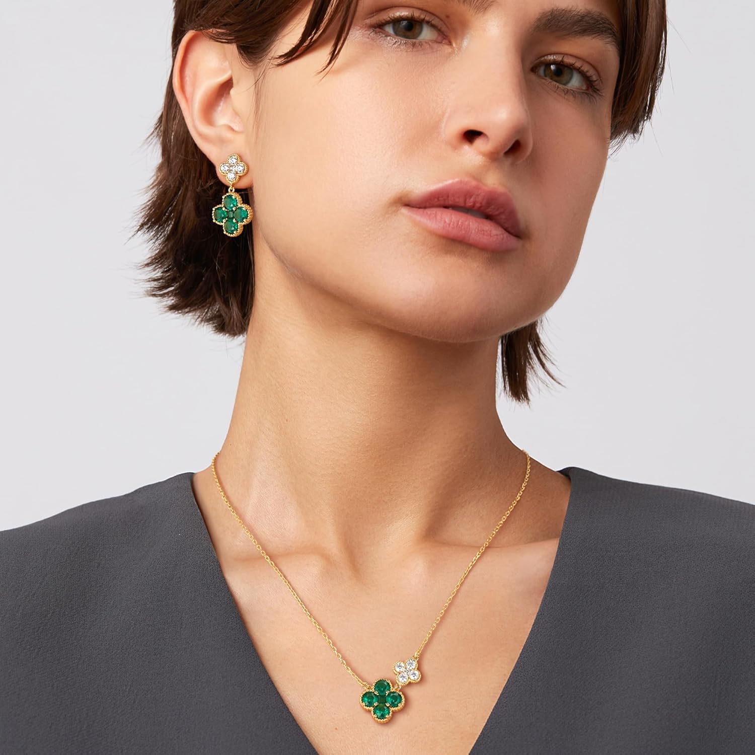 MTMY Dangle Earrings for Women 14K Gold Plated Four Leaf Clover Dangling Drop Birthstone Stud Earrings Trendy Flower Birthstone Jewelry Birthday Gifts - Image 5