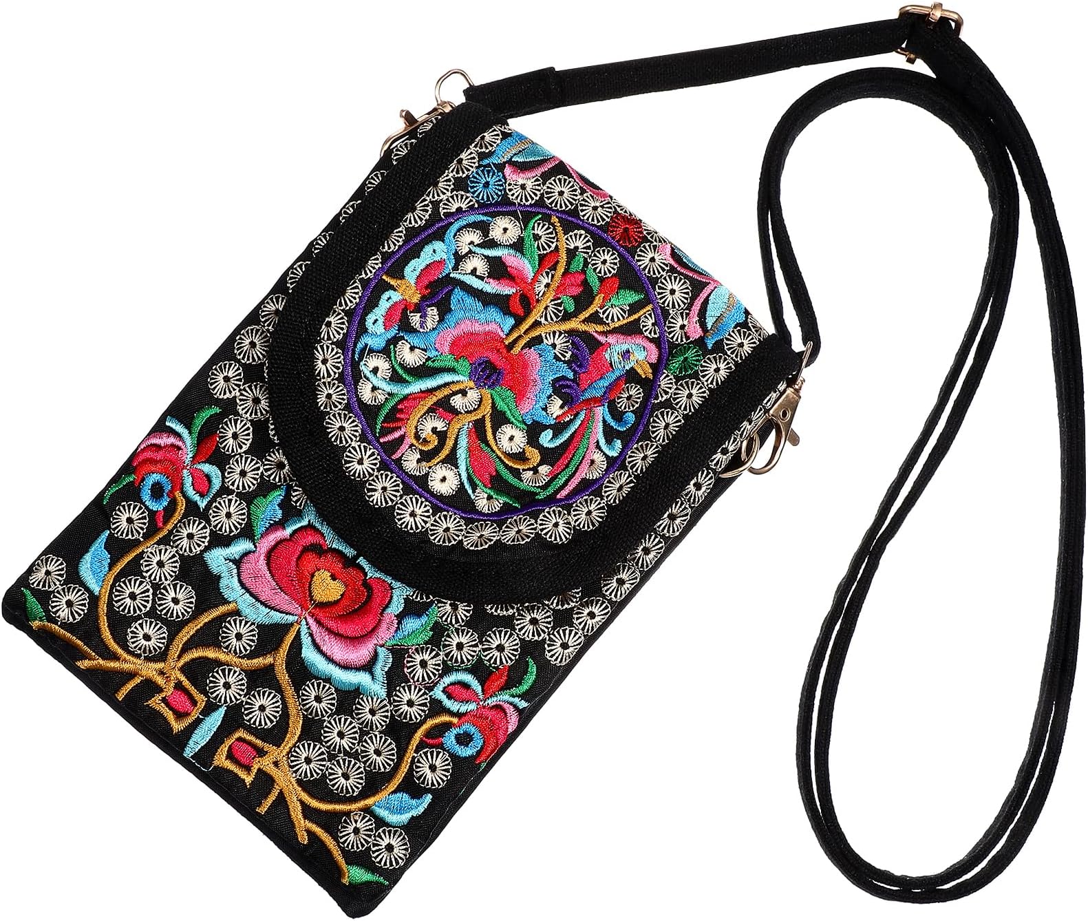 Ethnic Embroidered Flower Crossbody Bag Vintage Small Mobile Phone Pouch Handmade Handbag Coin Purse for Girl Famle Lady Woman(Money Flower)