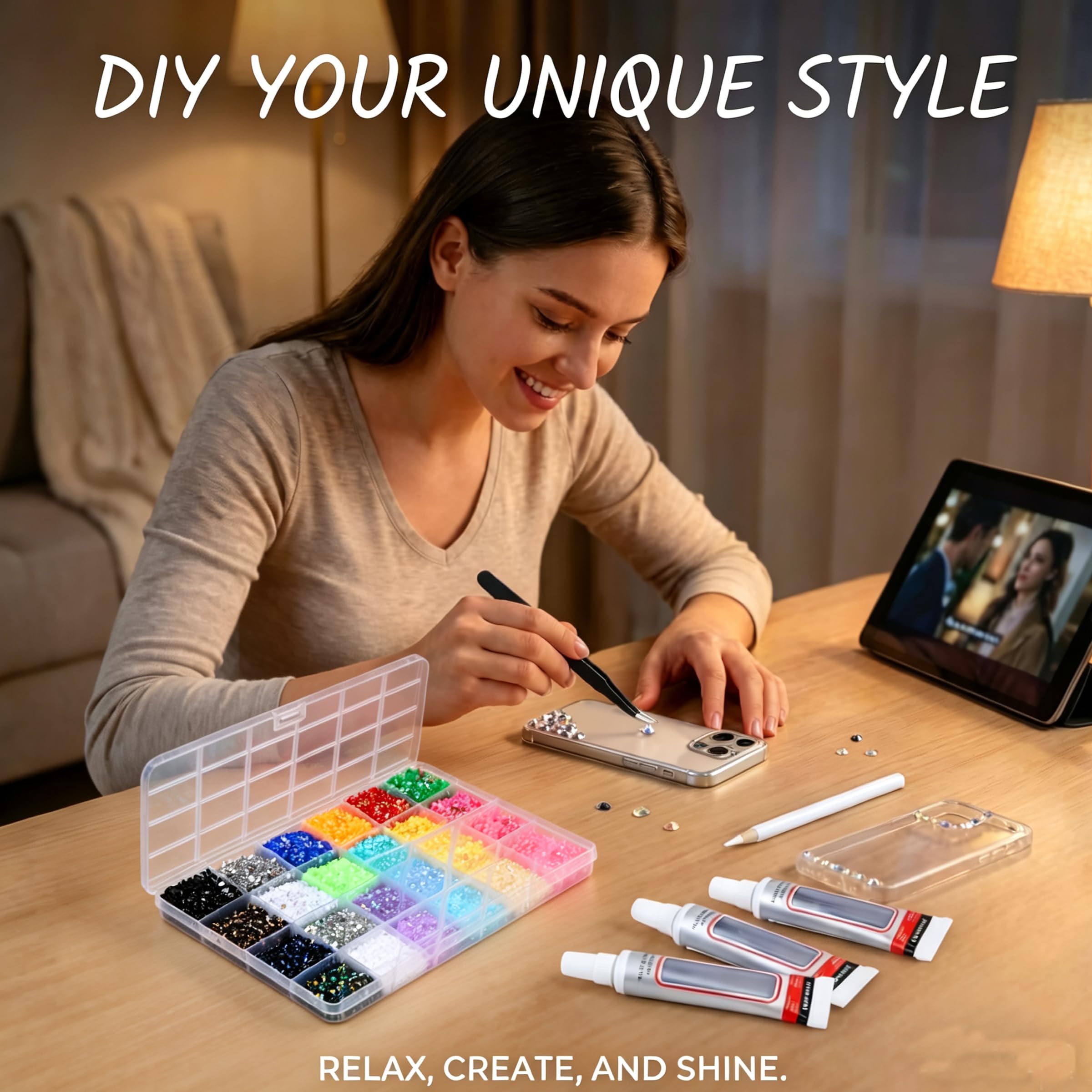 Bedazzling - Kit con colla e penna, kit di strass Bedazzle in 40 colori, multicolore con retro piatto, gemme arcobaleno per fai da te, kit di strass Bedazzler per abbigliamento, scarpe, libri per