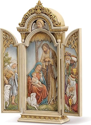 Joseph's Studio by Roman - Tríptico de Natividad, colección Renacimiento, 12.75 pulgadas de alto, resina y piedra, regalo religioso, decoración