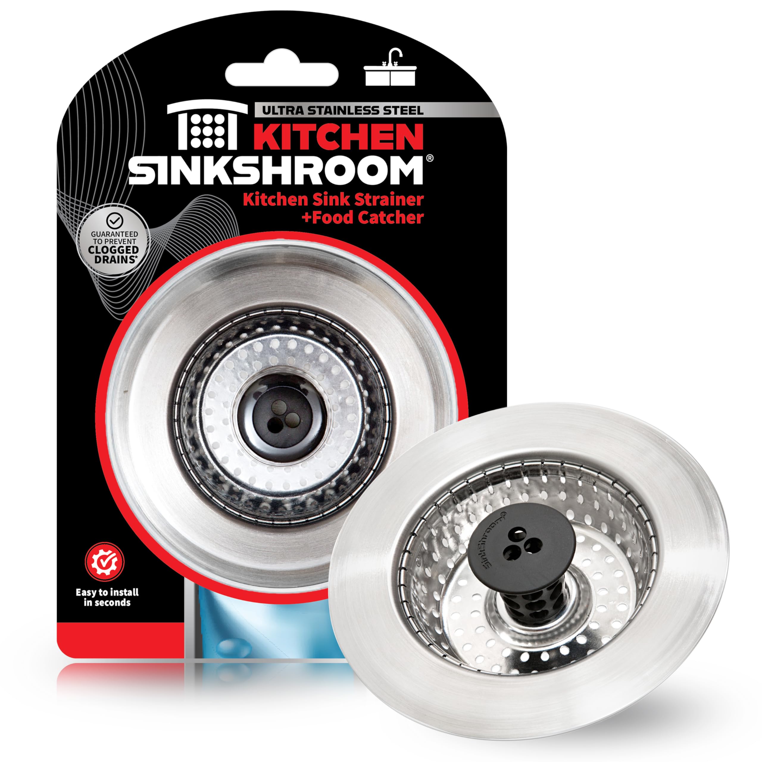 Kitchen Sink Shroom Revolutionary No Jam Stainless Steel Sink Strainer Chrome Grey