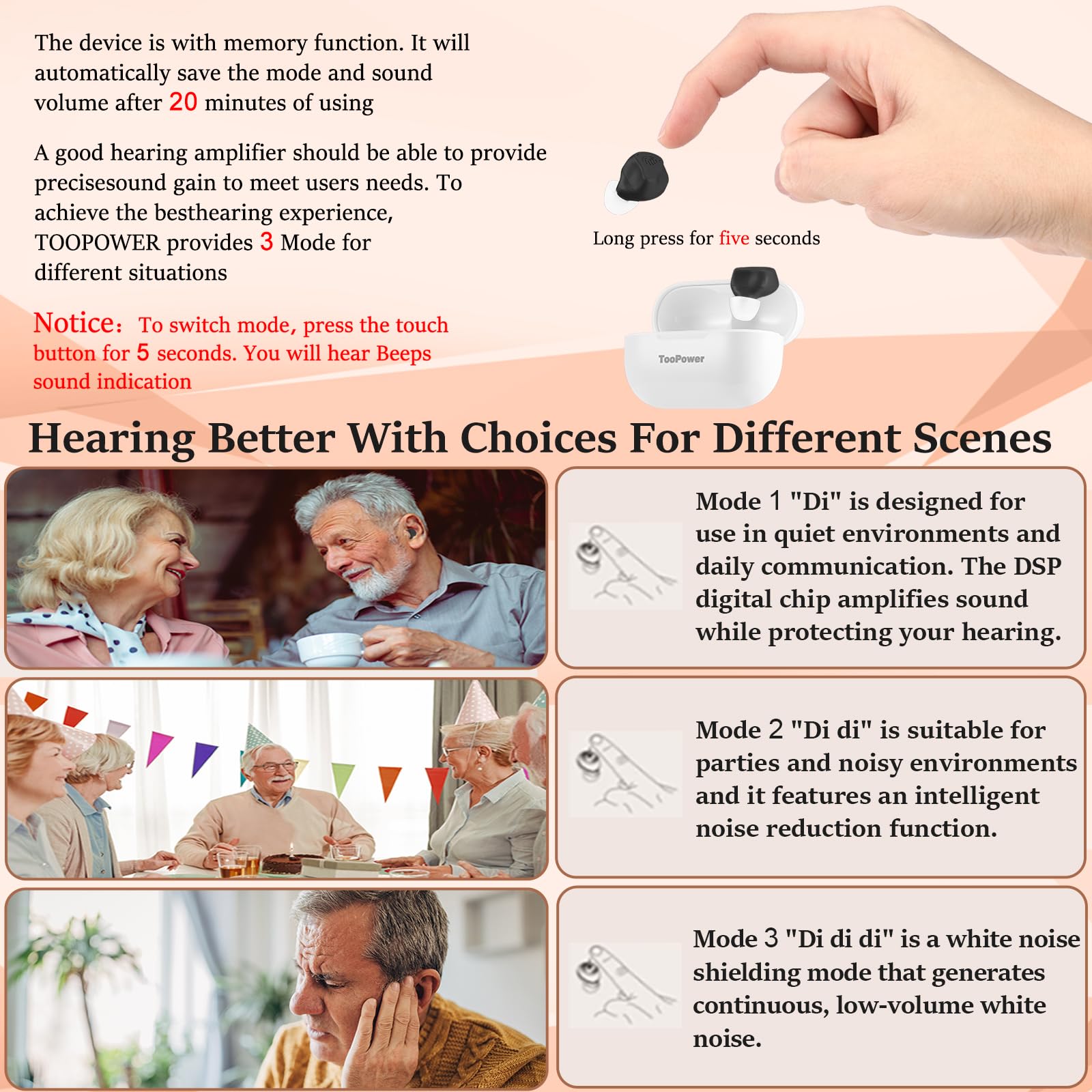 HEARING AMPLIFIER AID Seniors/Adults Rechargeable With Noise Cancelling - View #8