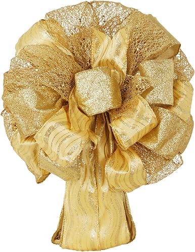 Miniatura 3 de Decoración para árbol de Navidad, adorno de Navidad con serpentinas de malla de satén con purpurina, para decoración y regalo de Navidad (oro)