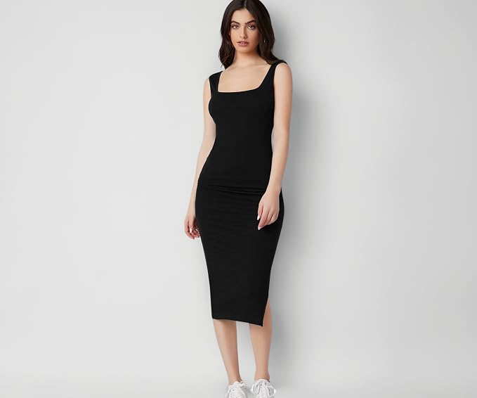 Aahwan Royal Solid Bodycon Square Neck Midi