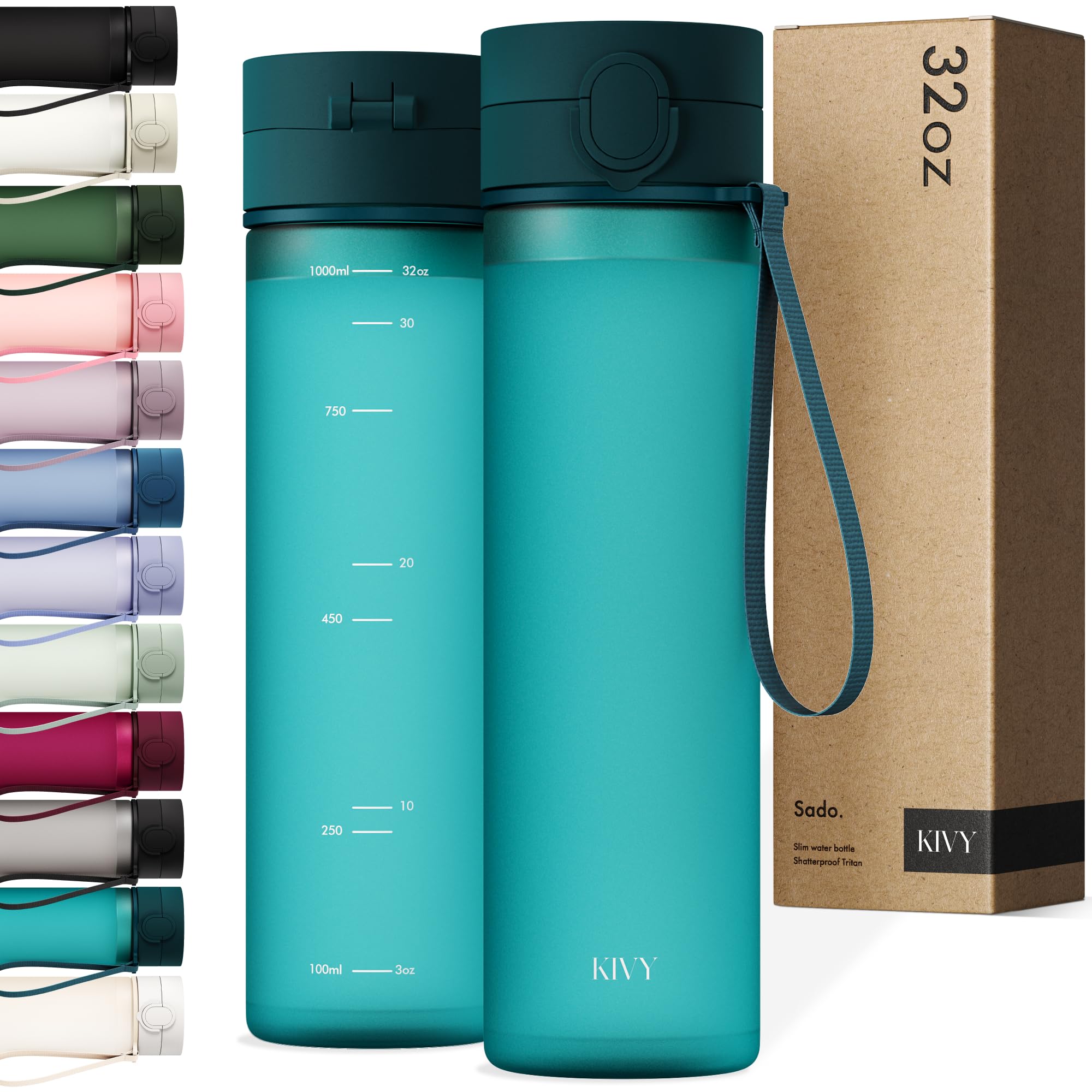 KIVY Flip Top Water Bottle (Petrol Green, 1000ml)