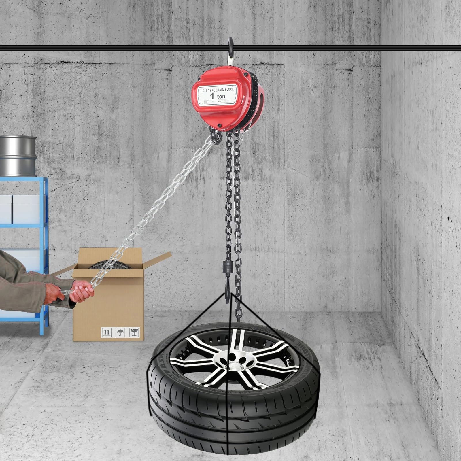 flaschenzug Manueller Kettenzug, 1 Tonne Kapazität, 6 m Hub, robust, G80-Manganstahl, Hand für Garage, Fabrikdock, Rot Elektrischer Hebezeug-Stützarm
