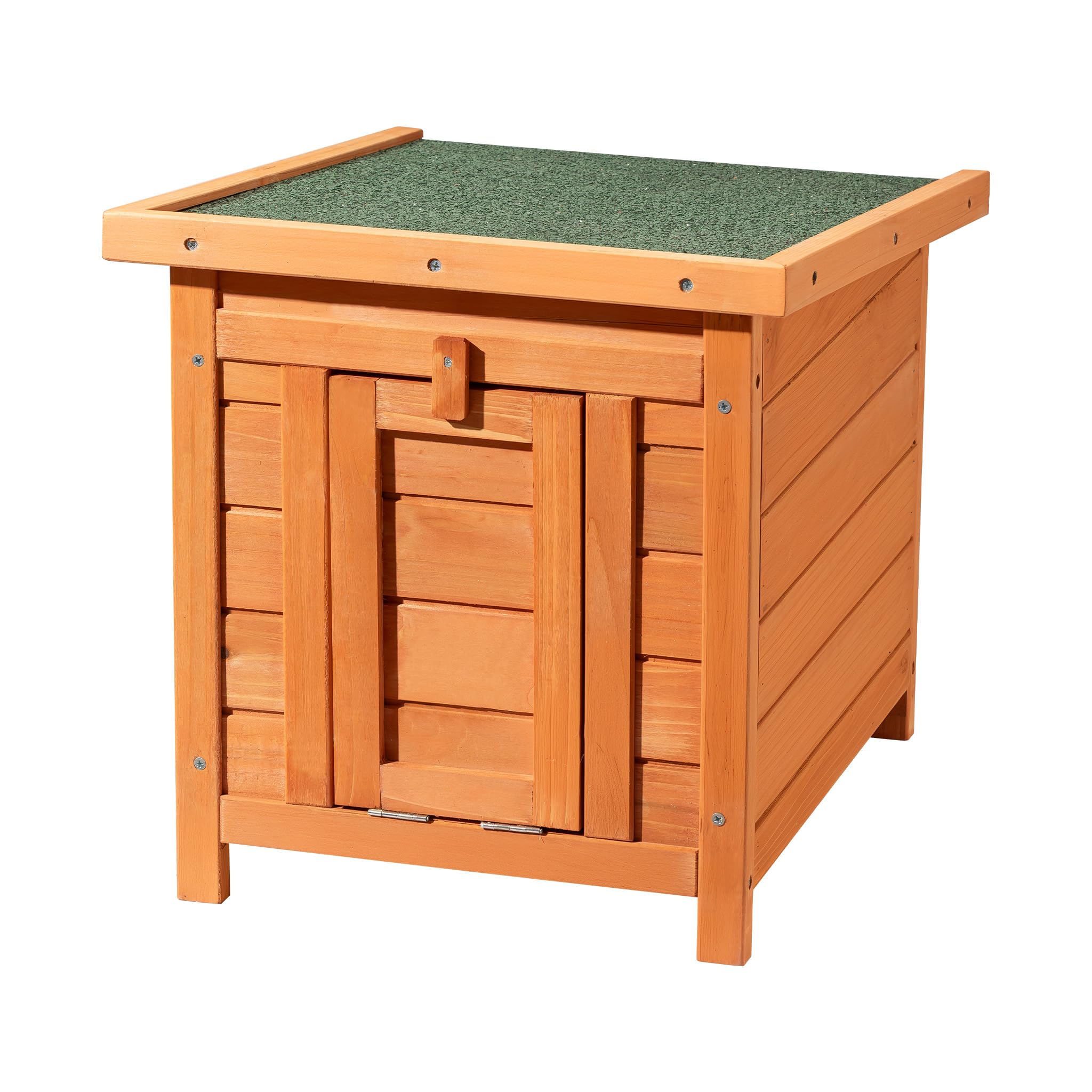 Wiltec Domek dla kota 420 x 515 x 430 mm z drewna świerkowego, budka dla małych zwierząt z otwieranym dachem i bitumicznym pokryciem, klatka do ogrodu i na balkon