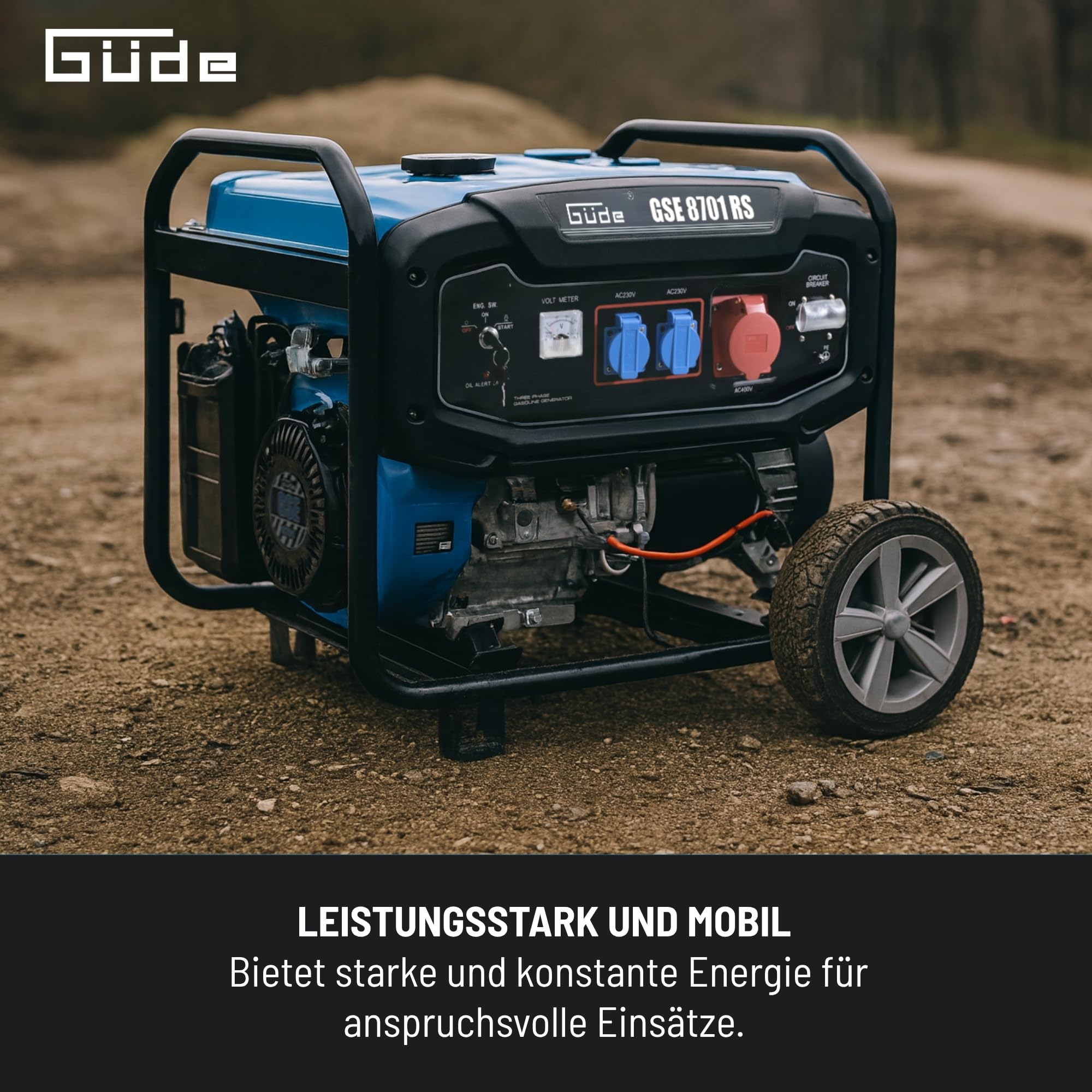 GÜDE GSE 8701 RS - Generatore 7800W con maniglia e ruote per il trasporto