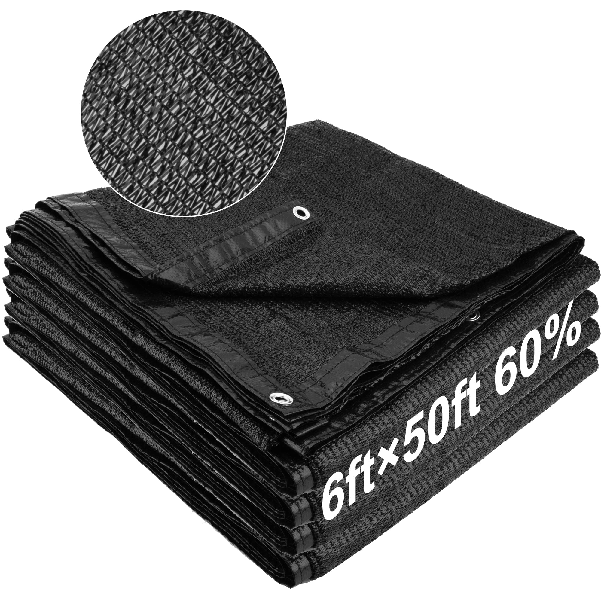 SPORTYOUTH 60% Black Shade Cloth 6x50 Ft, Sunblock Shade Cover with Grommets UV Resistant Privacy Screen Net Mesh Tarp Awning for Patio Canopy Garden Pergola Greenhouse RV Chicken Coop Barn Kennel