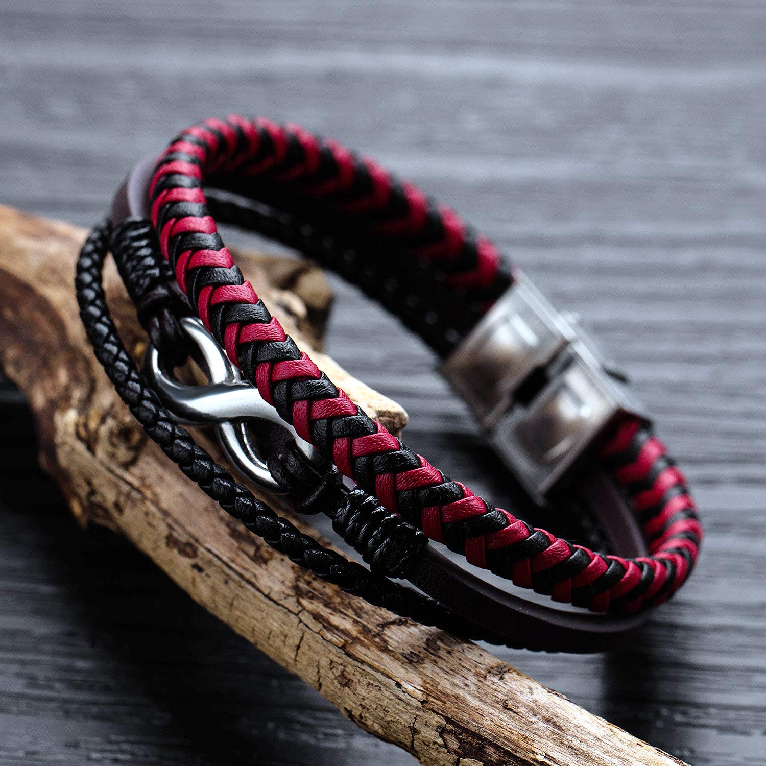 ATEIELLI Bracciale Uomo in PU Pelle Infinito Acciaio Inossidabile 21cm o piu‘ corta JWB309