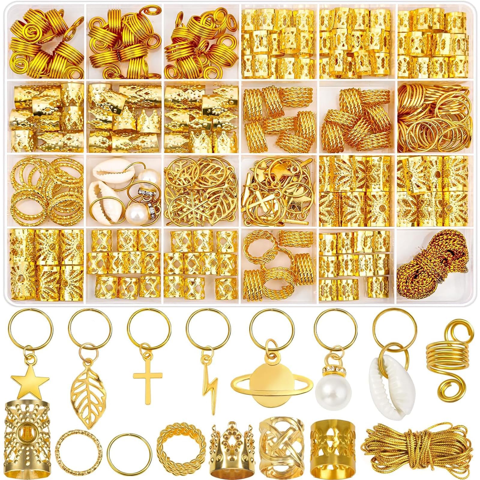X springHair Jewelry, 257 PCS Hair Jewelry for Braids Accessories with Metal, Hair Jewelry for Braids, Gold Rings Cuffs Clips for Dreadlock Accessories Hair Braids Jewelry Decorations