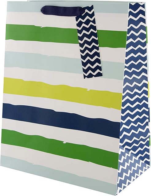 Hallmark Large Multi-Occasion Gift Bag - Blue and Green Striped Design