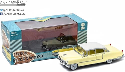 Miniatura 3 de Greenlight Collectibles 1955Cadillac Fleetwood Series 60Vehículo con un tejado escala 1 18 color amarillo y blanco