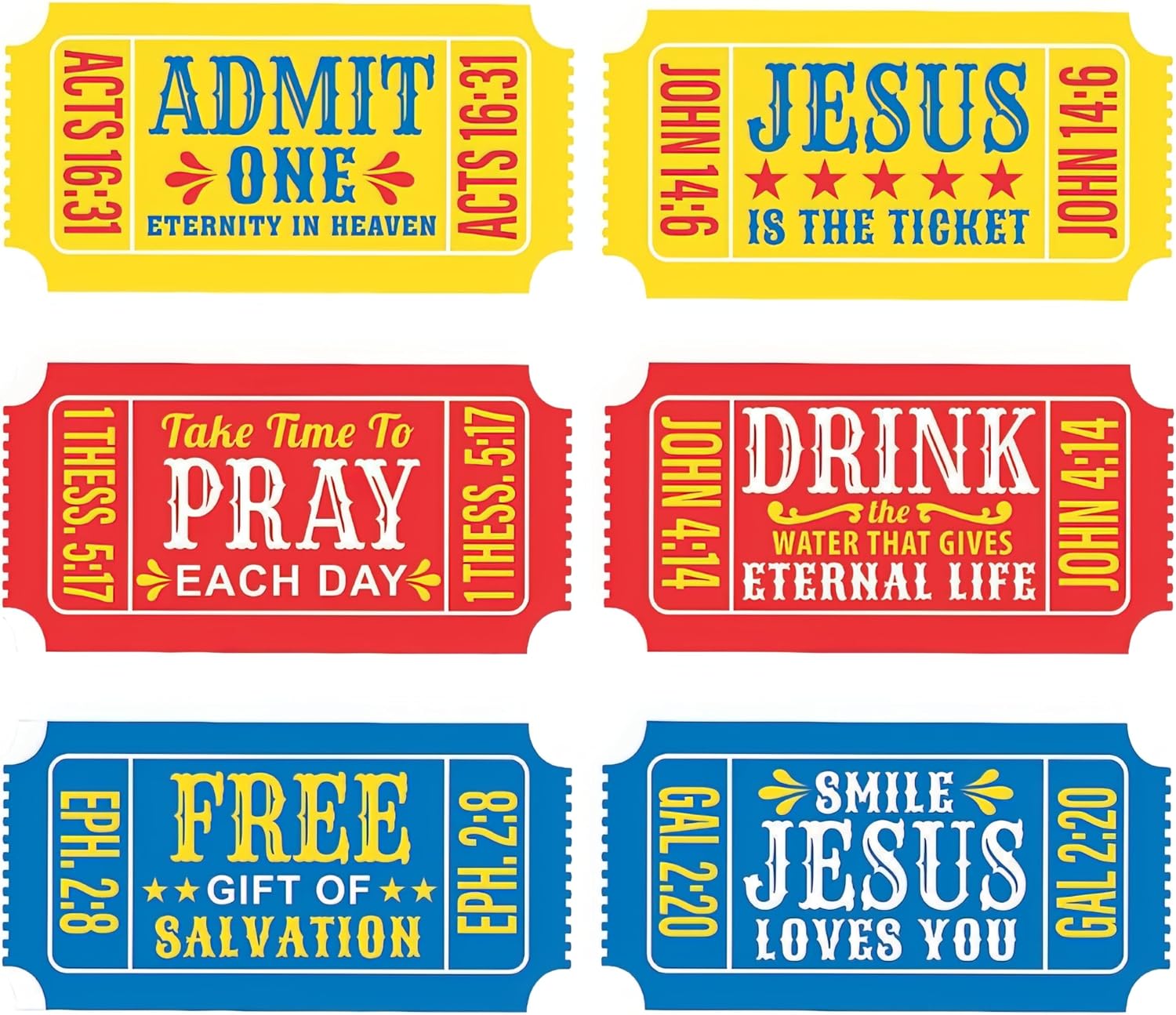 Fun Express Religious Giant Carnival Ticket Cutouts - Christian Bulletin Board Decorations for Sunday School Classroom Decor | VBS 2026 Illumination Station Decorations & Church Supplies | 6 Pieces