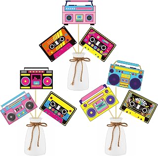 Cassette Tape Boom Box Centerpiece Sticks 22PCS 1980s Party Decorations Retro Radio Cassette Tape Table Topper Centerpieces for 80's 90's Hip Hop Birthday Party Supplies