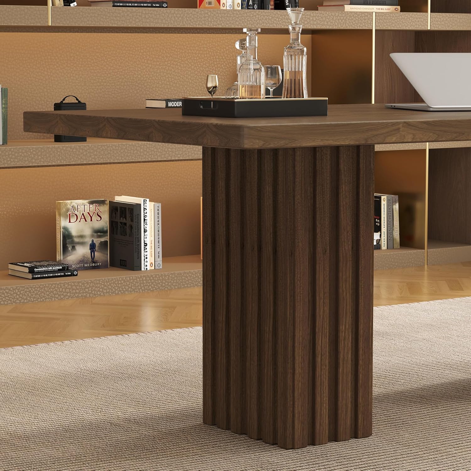 66.9" Modern Executive Office Desk, Rectangular Workstation with Heavy-Duty Double Pedestal, Wood Grain Finish, for Office, Home Office, Study