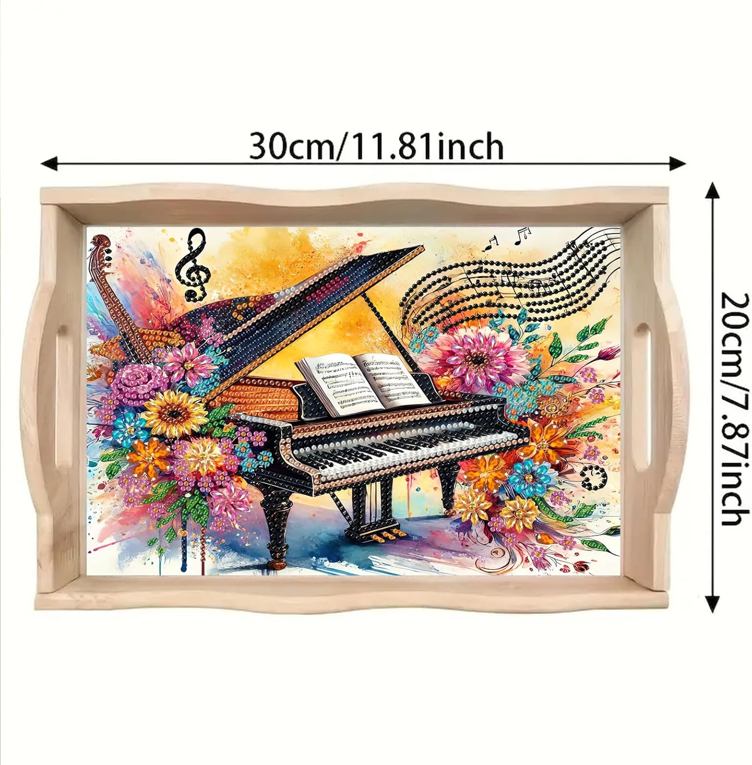 ARTopet DIY Diamond Tray Diamond Art Painting Spring Creative Design Handmade Wooden Tray Dinner Plate Diamond Art for Coffee Living Room Home Organizer-Piano