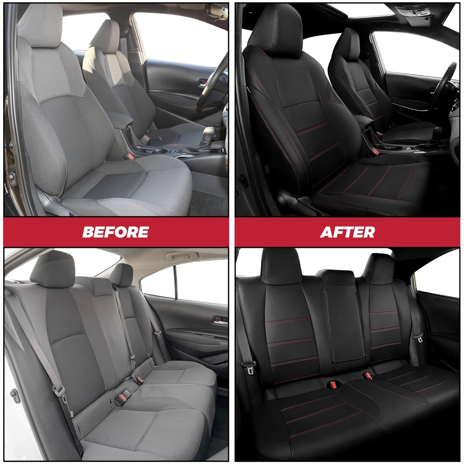 FREESOO for Toyota Corolla Seat Covers 2020-2026 SE/SE Apex Nightshade & 2023-2025 XSE & 2025 FX, Custom Car Seat Covers, Waterproof Seat Covers for Cars, Leather Seat Cover, Black Red Full Set