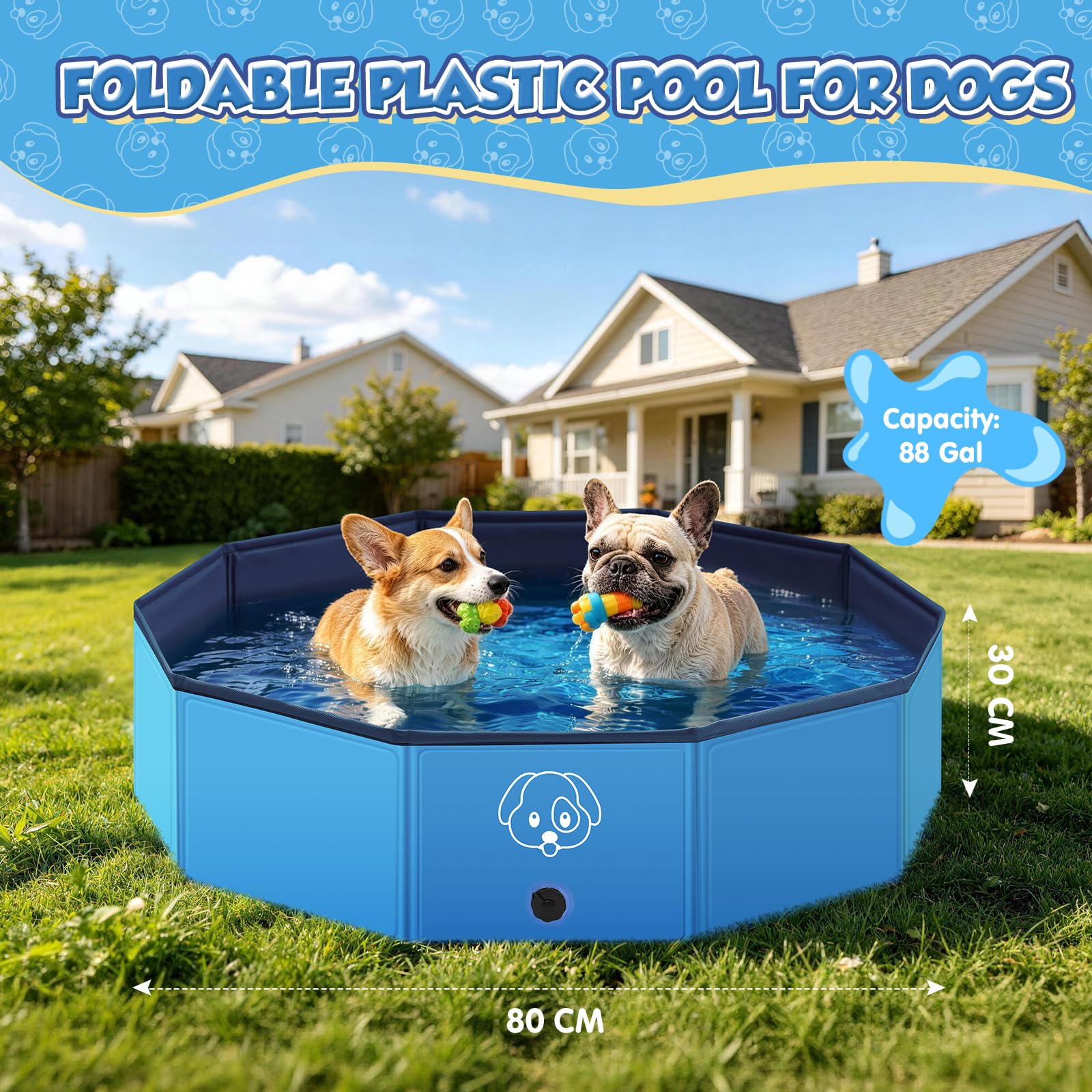 80 * 20CM Piscina Perros Grandes y Pequeños de PVC Antideslizante, Plegable y Portátil Piscina para Perros, Fácil de Limpiar Perro Piscina para (80 * 20cm)