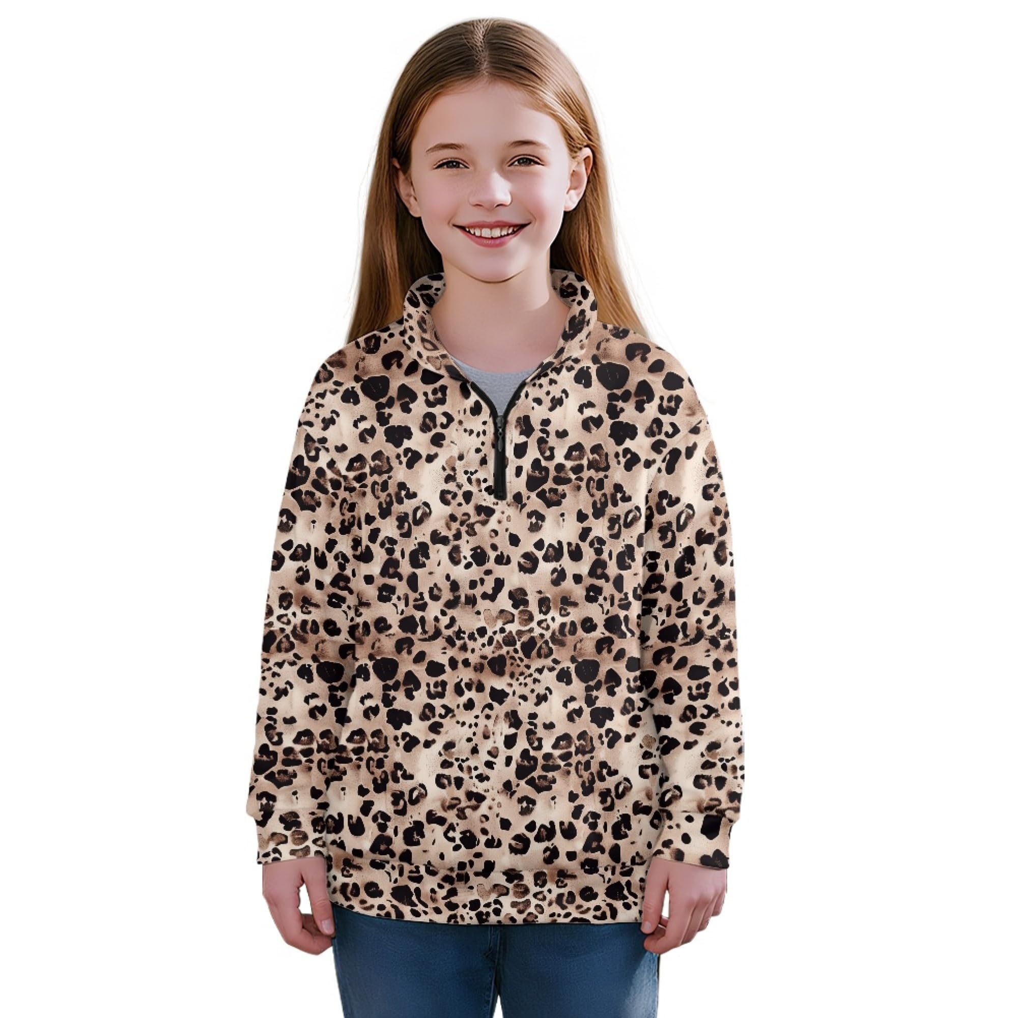 AmzPrint Girls Quarter Zip Jackets Long Sleeve Pullover Novelty Athletic Running Graphic Hoodies For Big Girls
