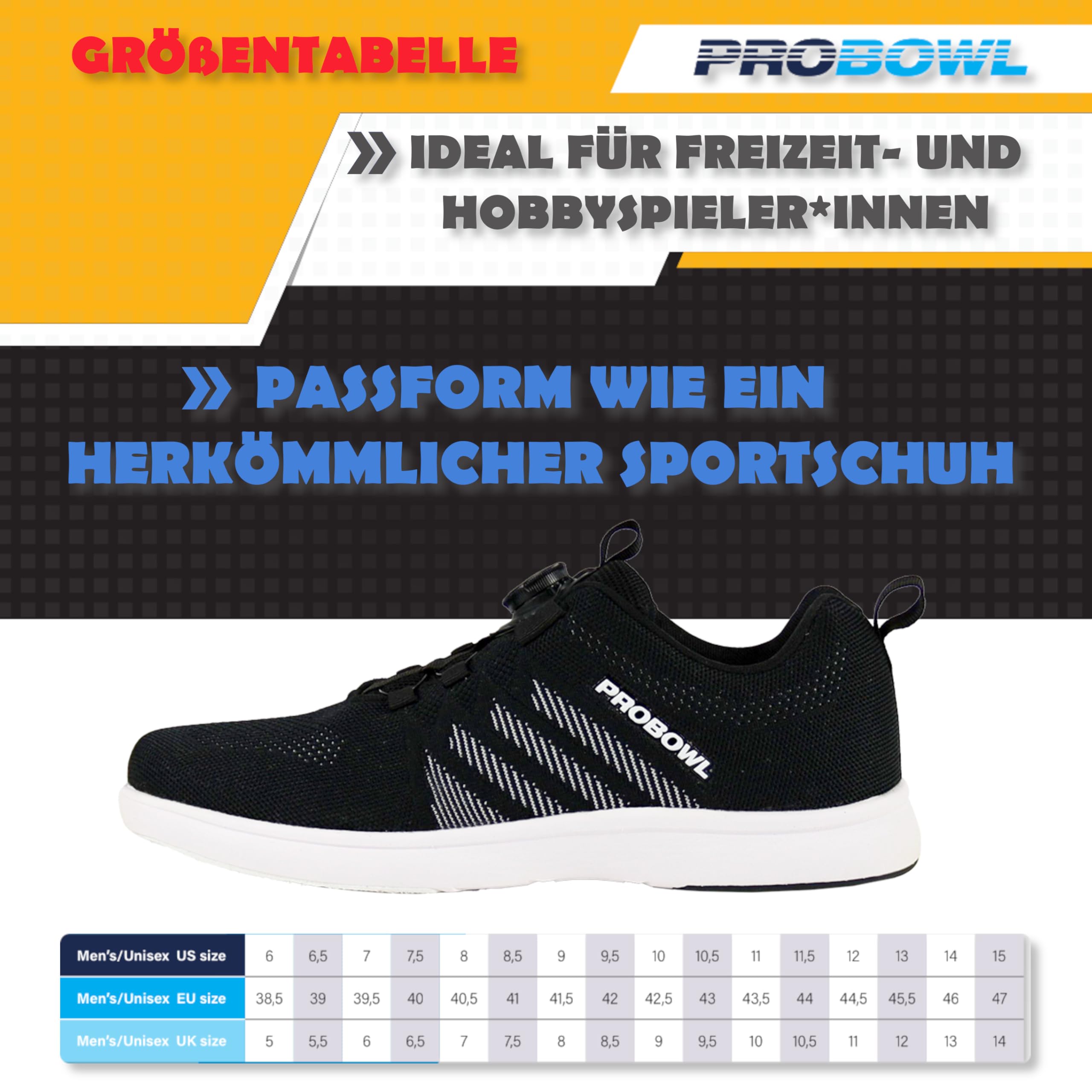 EMAX | Pro Bowl - Supro - buty do kręgli dla mężczyzn i kobiet i dorosłych | buty do kręgli z systemem sznurowania Fit-Go, czarno-biały, 39.5 EU