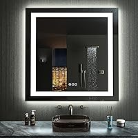 Vista 41 de Loaao Espejo de baño con LED y luces, 30 x 36 pulgadas, antiempañamiento, regulable, retroiluminación RGB, iluminación frontal, espejo de tocador