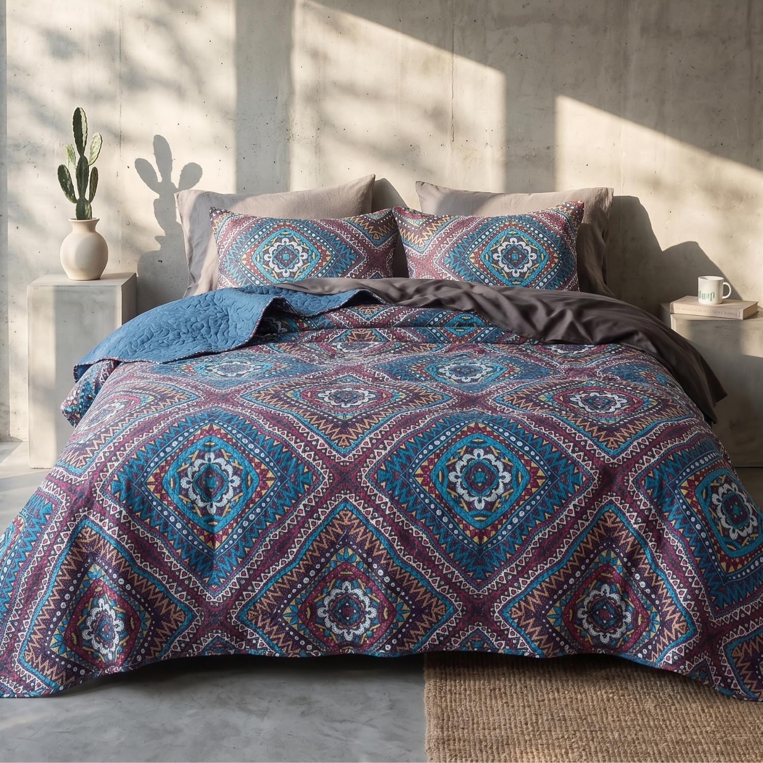 Colcha bohemia nativa para dormitorios rústicos vibrantes multicolores