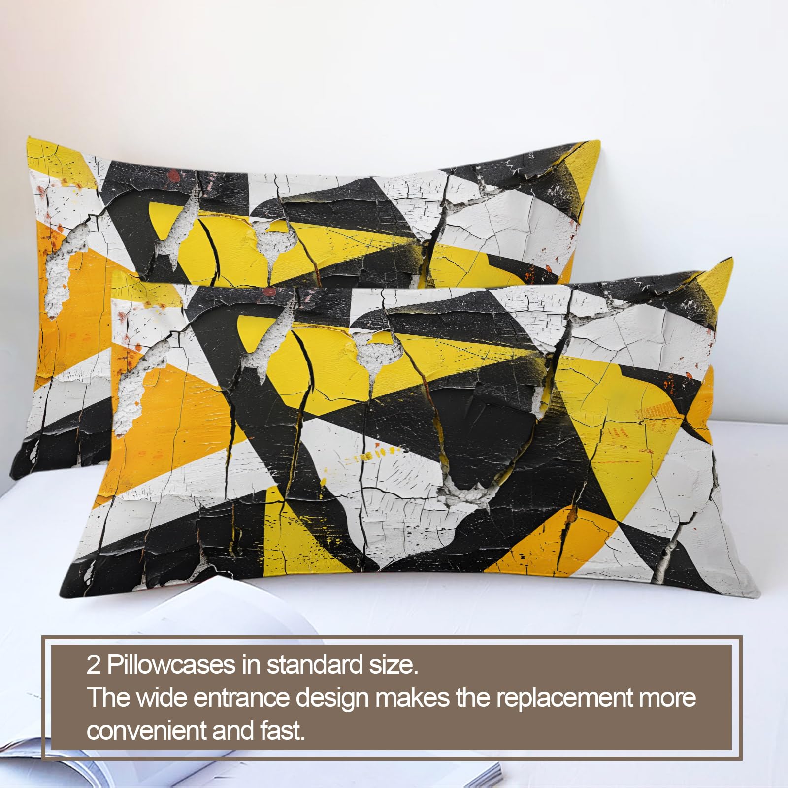 Crack Graffiti-Bettwäsche-Set, King-Size-Bett, Retro-Geometrie, Bettbezug mit 2 Kissenbezügen, Street Art, weich, leicht, pflegeleicht, für Gästezimmer für Erwachsene (220 x 230 cm)