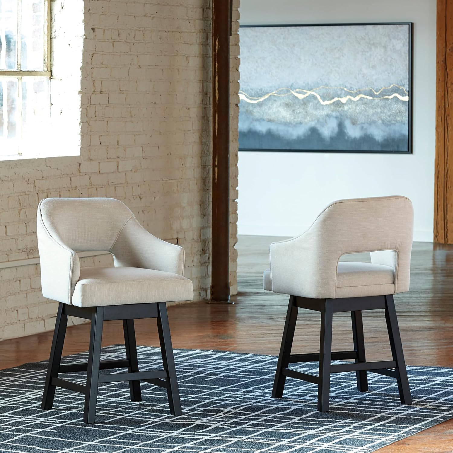 Signature Design by Ashley Tallenger 25" Upholstered Swivel Counter Height Bar Stool, 2 Count, Beige & Dark Brown Counter Height Beige