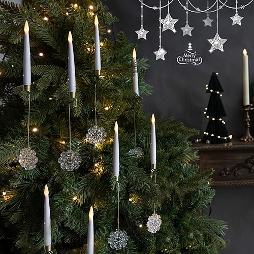 Miniatura 5 de Velas de árbol de Navidad, paquete de 10 velas cónicas sin llama para árbol de Navidad, vela falsa con pilas LED con control remoto para decoración