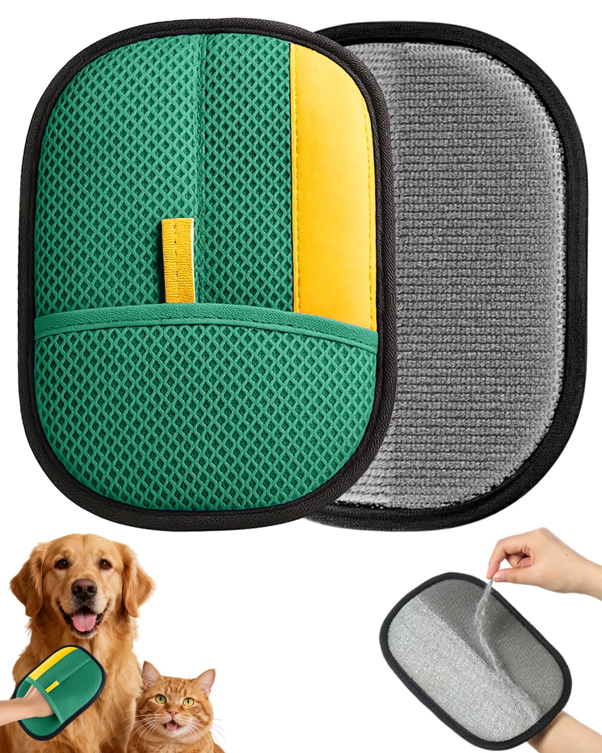 Pet Hair Removal Glove, Thickened Electrostatic Pet Hair Remover Glove for Cats & Dogs, Reusable Powerful Cat Grooming Gloves, Pet Hair Remover Tool for Clothing, Couch, Furniture, Car Seats (Green)