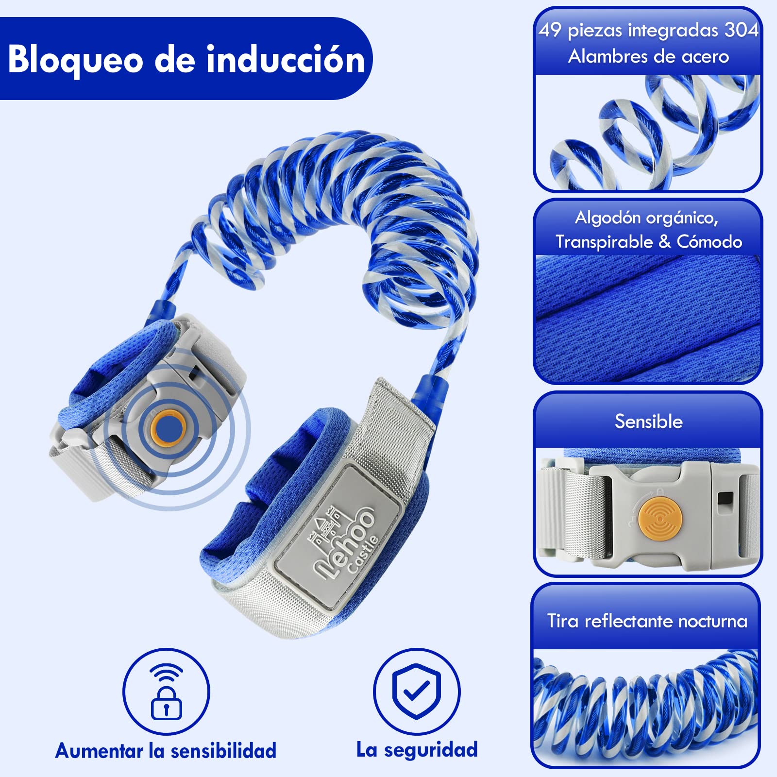 Lehoo Castle Correa para Niños Antiperdida, Arnés de Seguridad para Niños con Bloqueo de Inducción, Correa de Seguridad para Niños, Anti muñeca perdida enlace para niños (Azul oscuro) - 3
