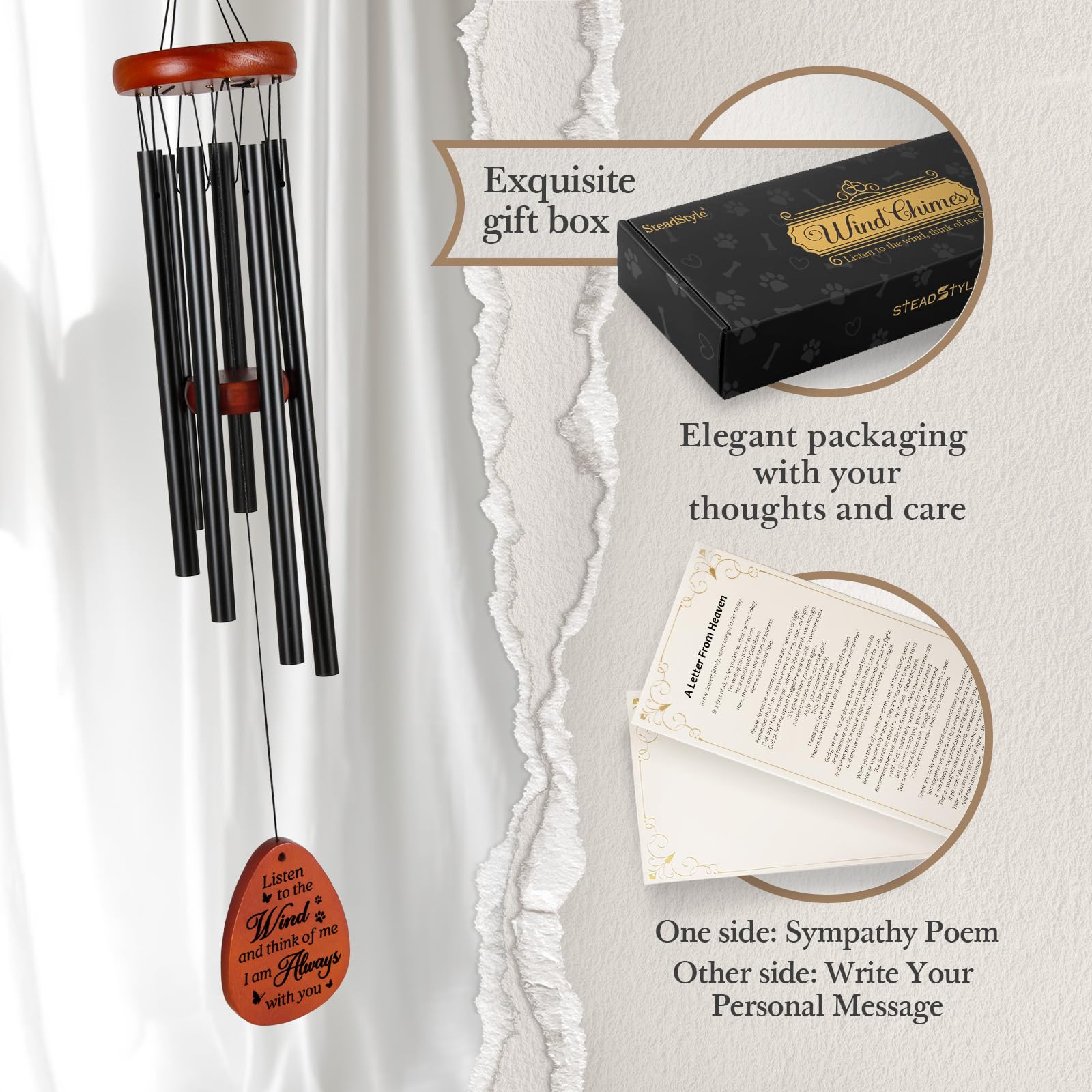 SteadStyle Cat Memorial Gifts for Loss of Cat, Pet Memorial Wind Chimes, Pet Memorial Gifts for Cats, Loss of Cats Sympathy Gift, Remembrance Sympathy Wind Chime Outdoor Garden Patio 25.5 in
